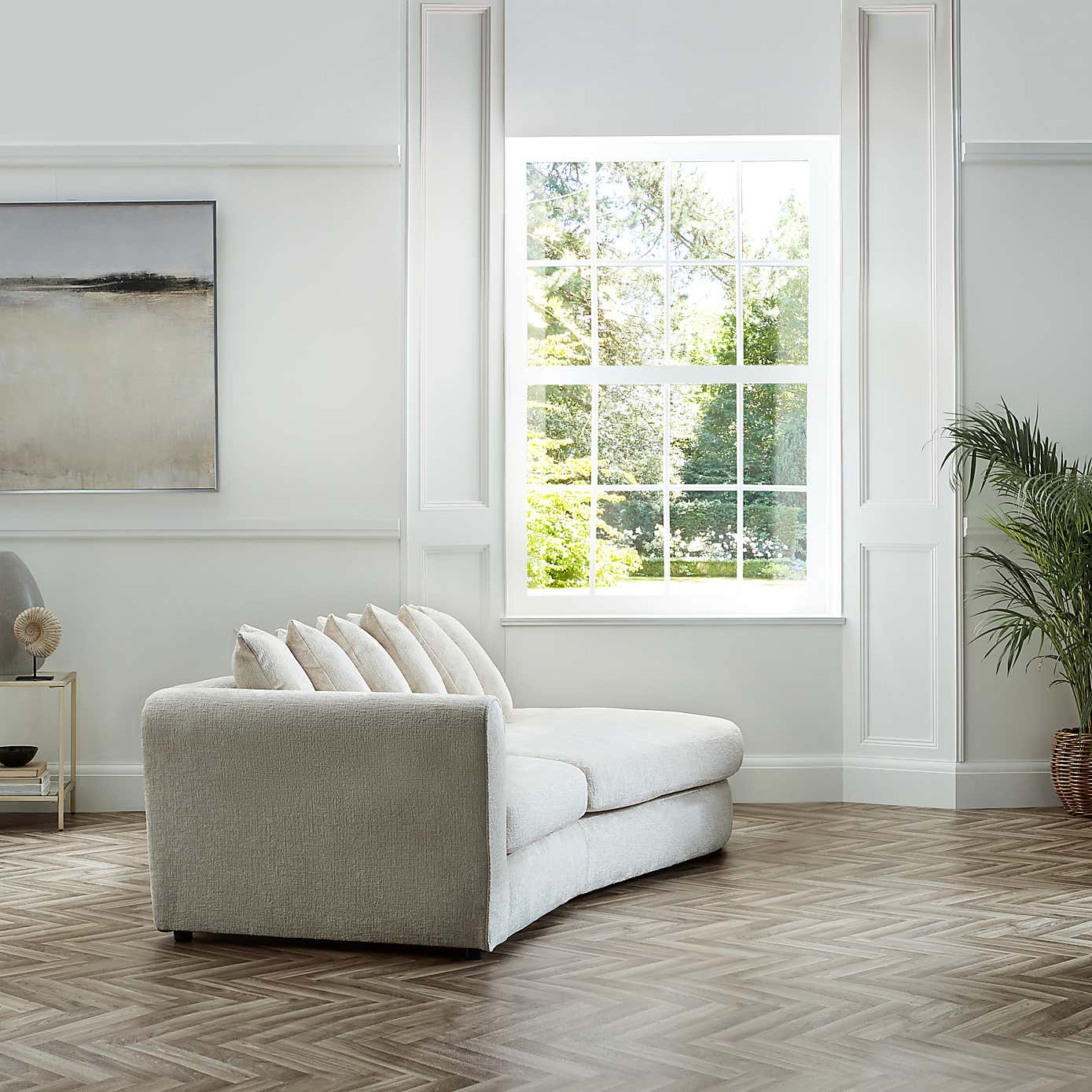 Blake Curved Arm Scatter Back Soft Texture Chenille Corner Chaise