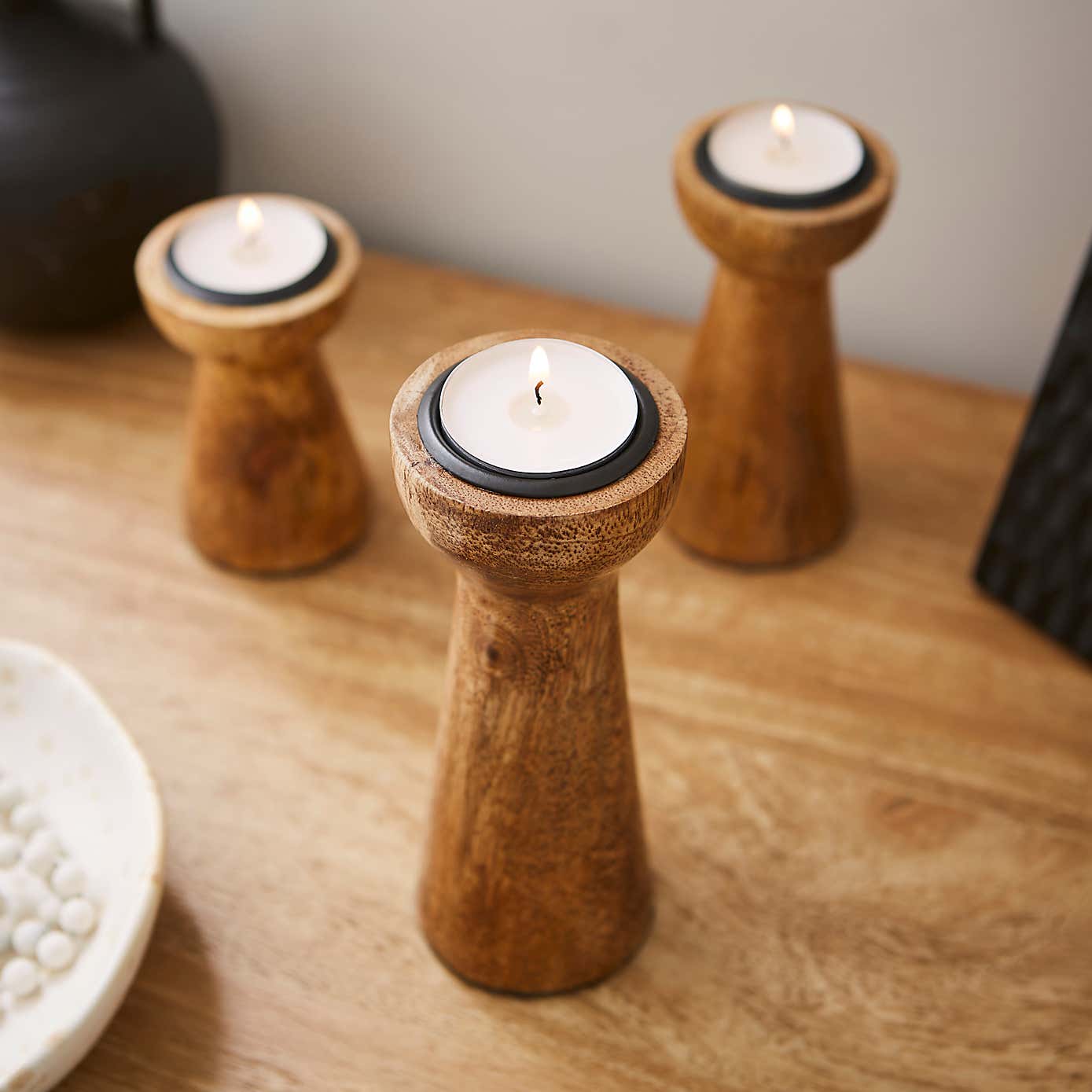 Set of 3 Mango Wood Candle Holders