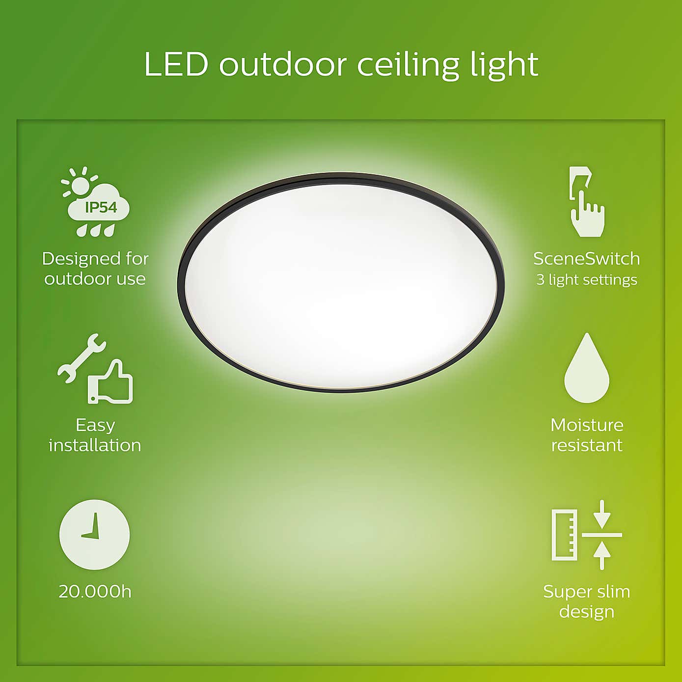 Philips Superslim Integrated LED Outdoor Ceiling Light, Warm White