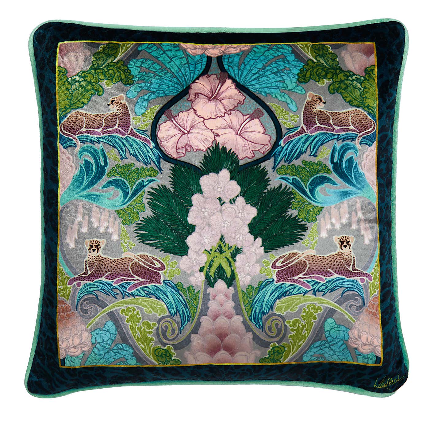Suburban Jungle Teal Cushion 43cm x 43cm