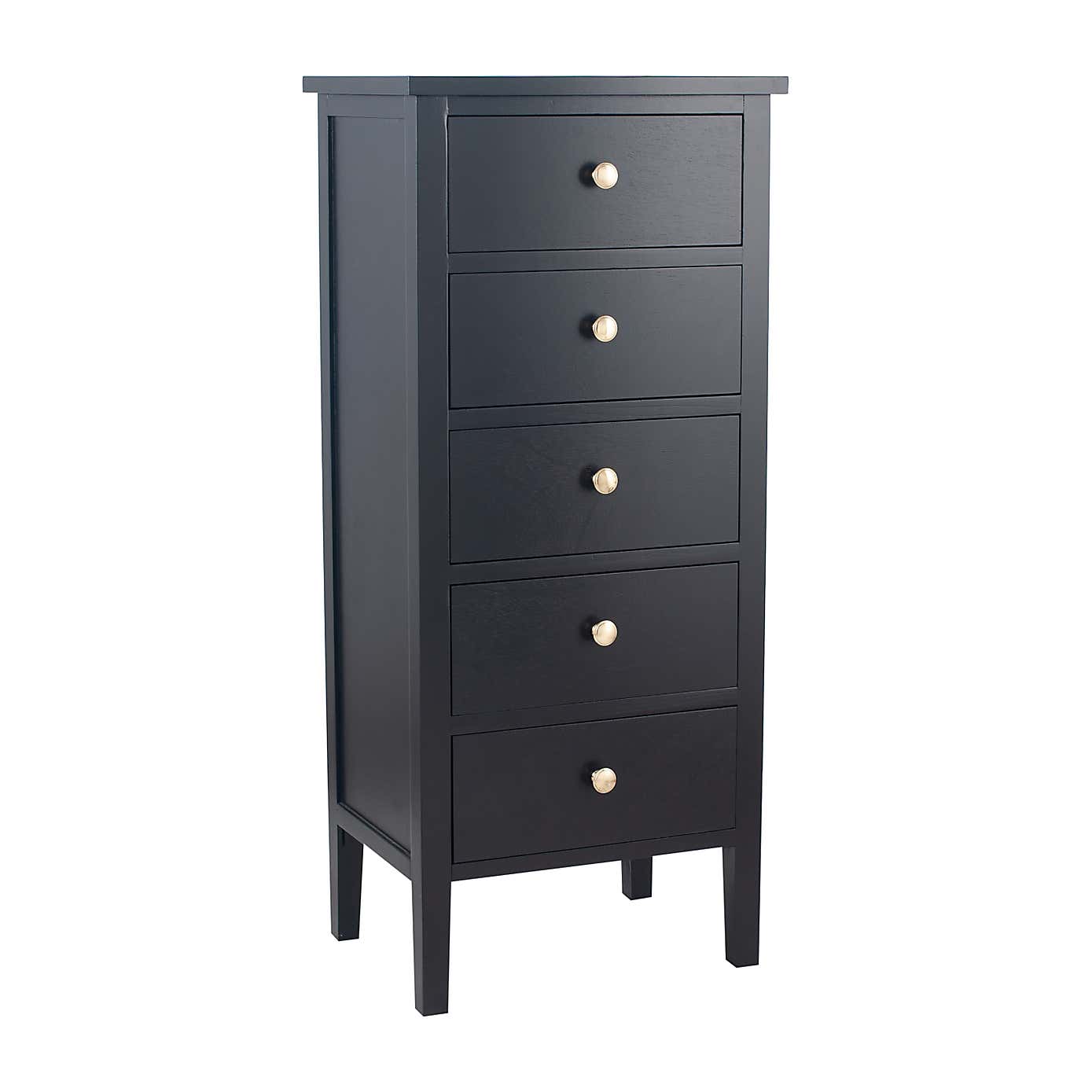 Pacific Chelmsford 5 Drawer Chest, Black Painted Pine