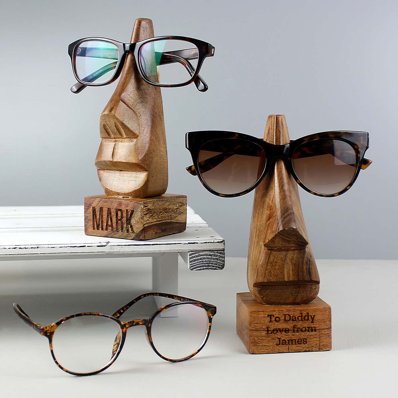 Personalised Message Wooden NoseShaped Glasses Holder