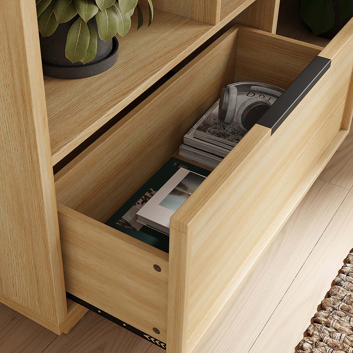 Hardy Slim Bookcase With Drawer, Oak Effect