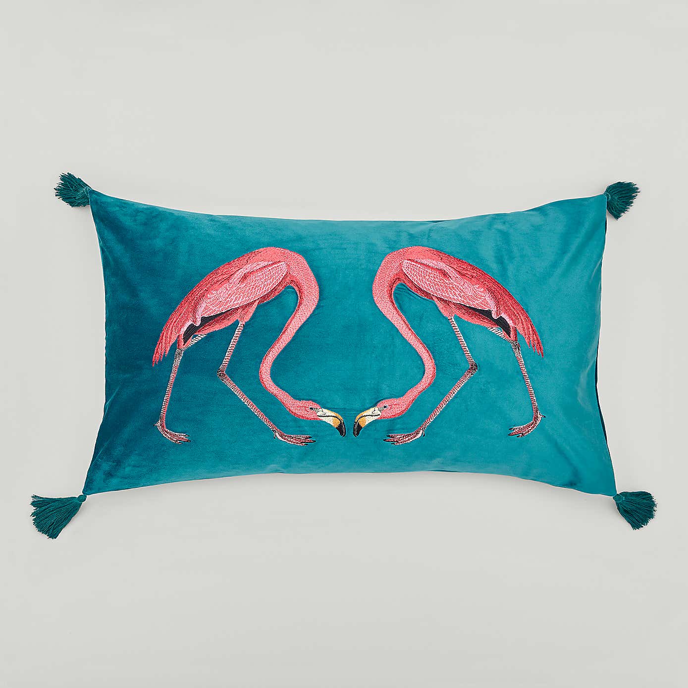 Flamingo Teal Embroidered Cushion