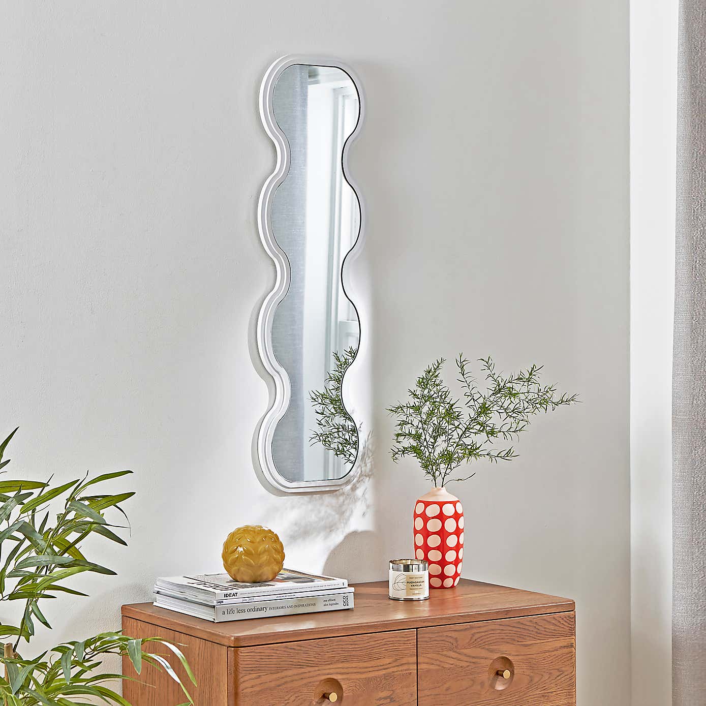 Ribbed Wavy Slim Full Length Wall Mirror