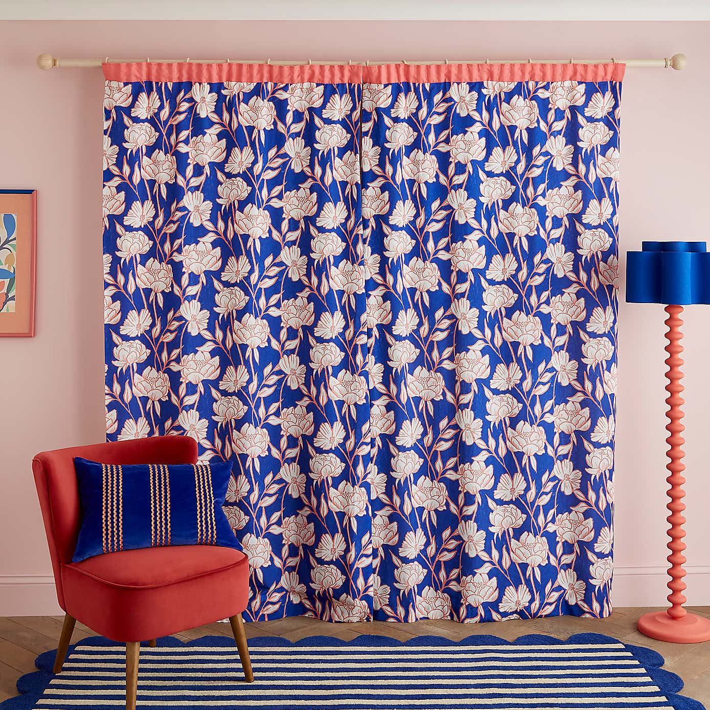 Sophie Robinson Tree Peony Pencil Pleat Single Curtain