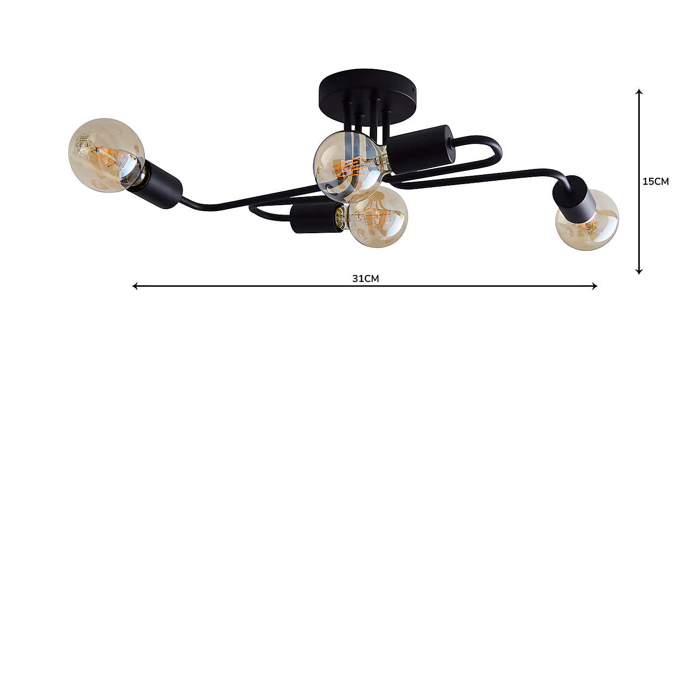 Kacy 4 Light Black Flush Ceiling Fitting