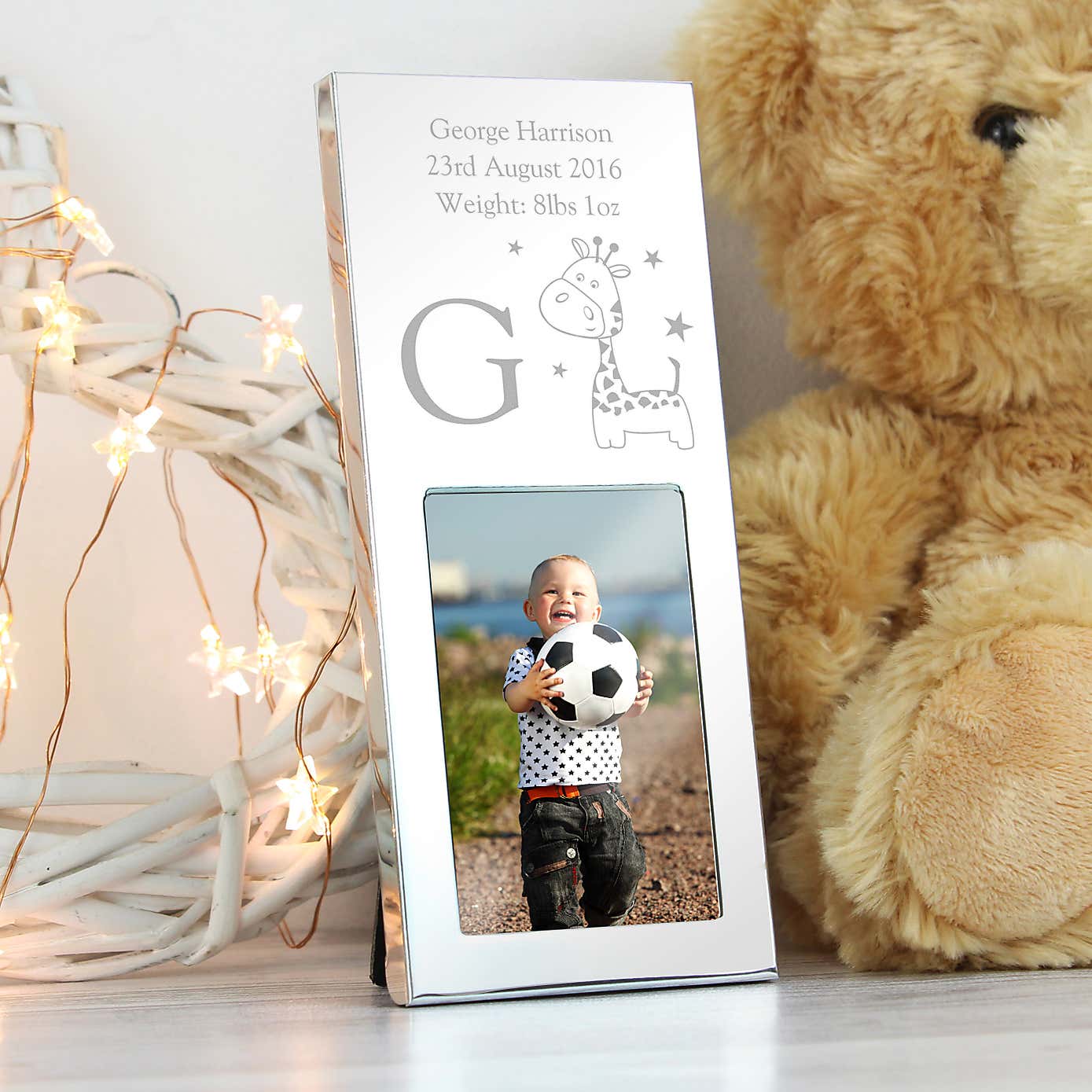 Personalised Small Hessian Giraffe Silver Portrait Photo Frame