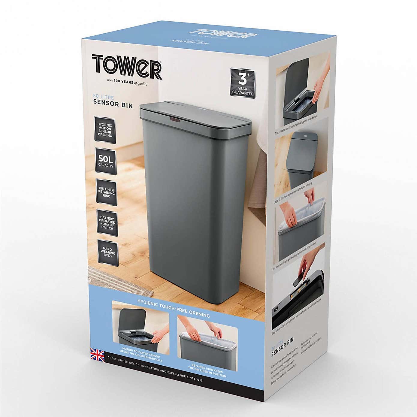 Tower 50L Rectangular Sensor Bin