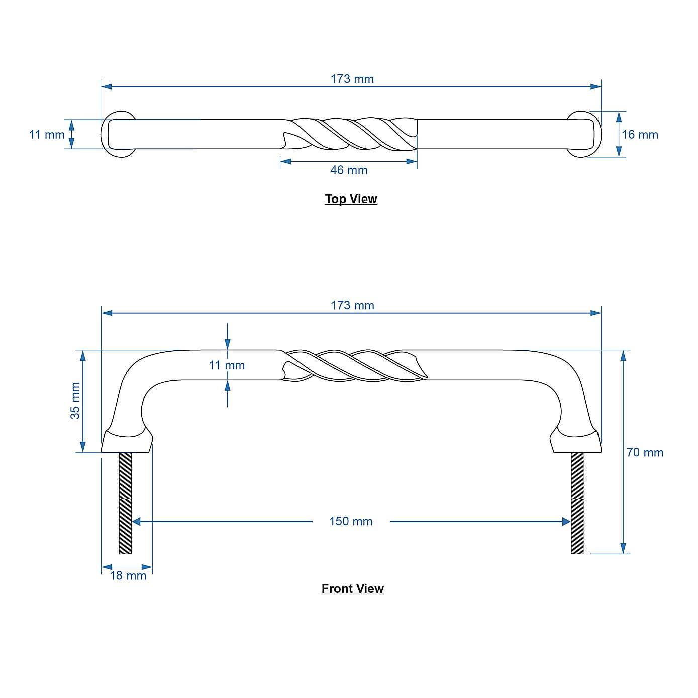 Set of 2 Twisted 18cm Door Handle