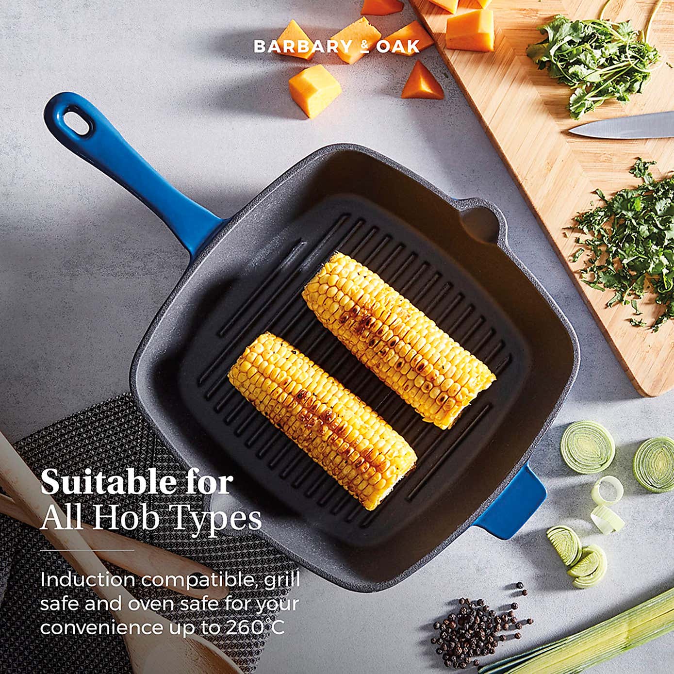 Barbary & Oak Cast Iron Grill Pan, 23cm