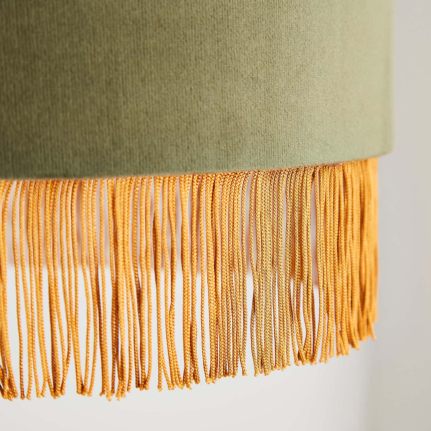 Fringed Velvet Drum Lamp Shade