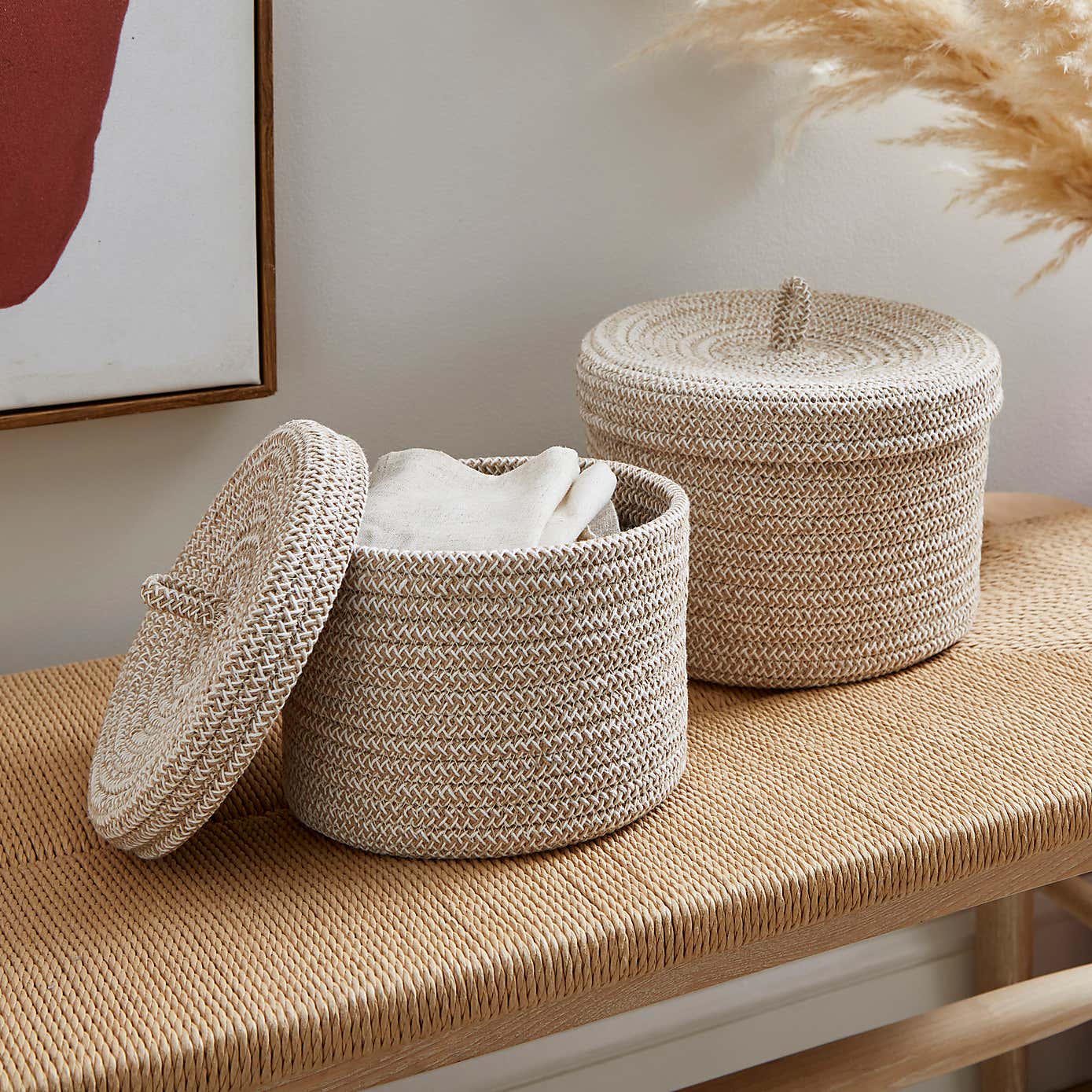Jupiter Set of 2 Woven Fabric Baskets with Lids