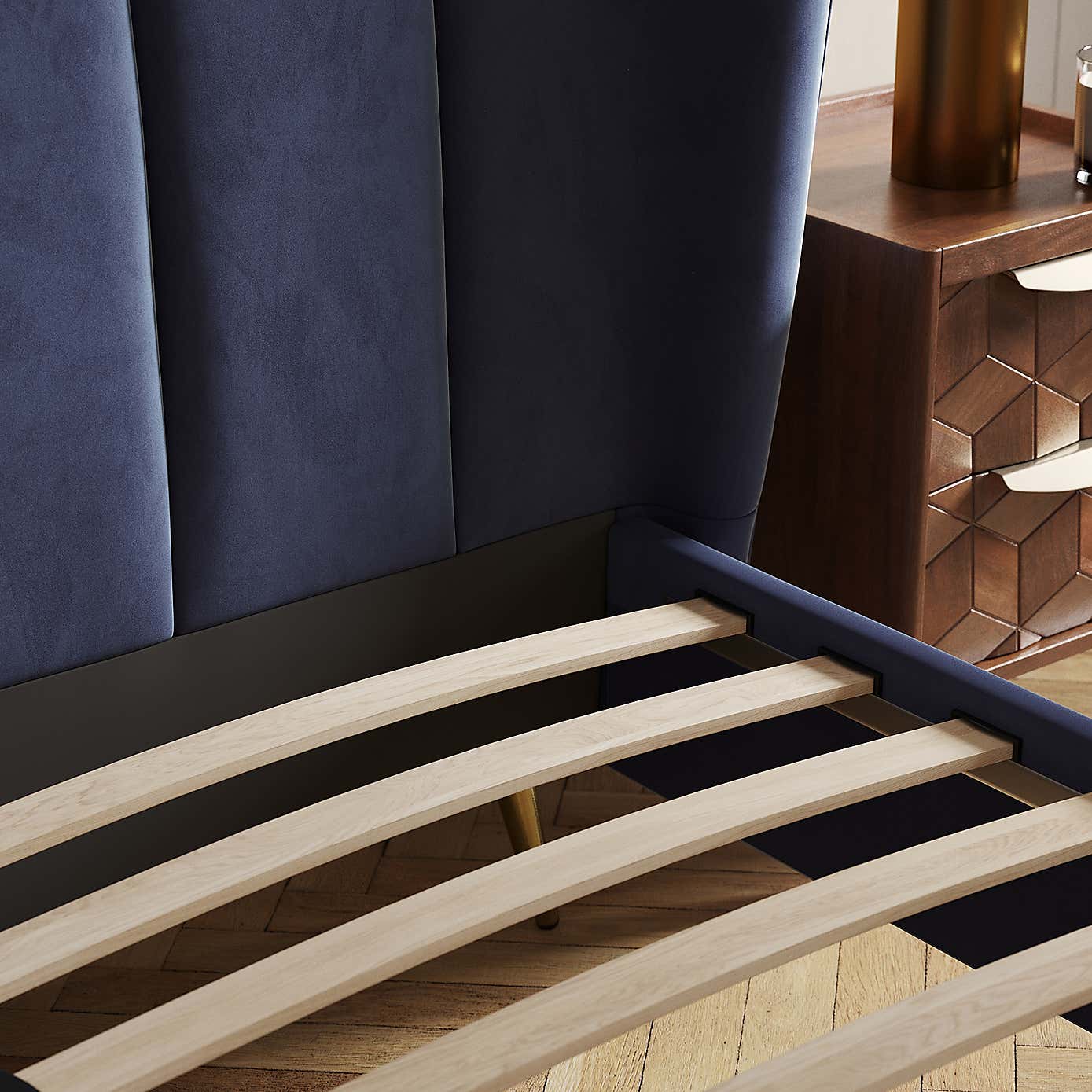 Curve Pleated Velvet Bed