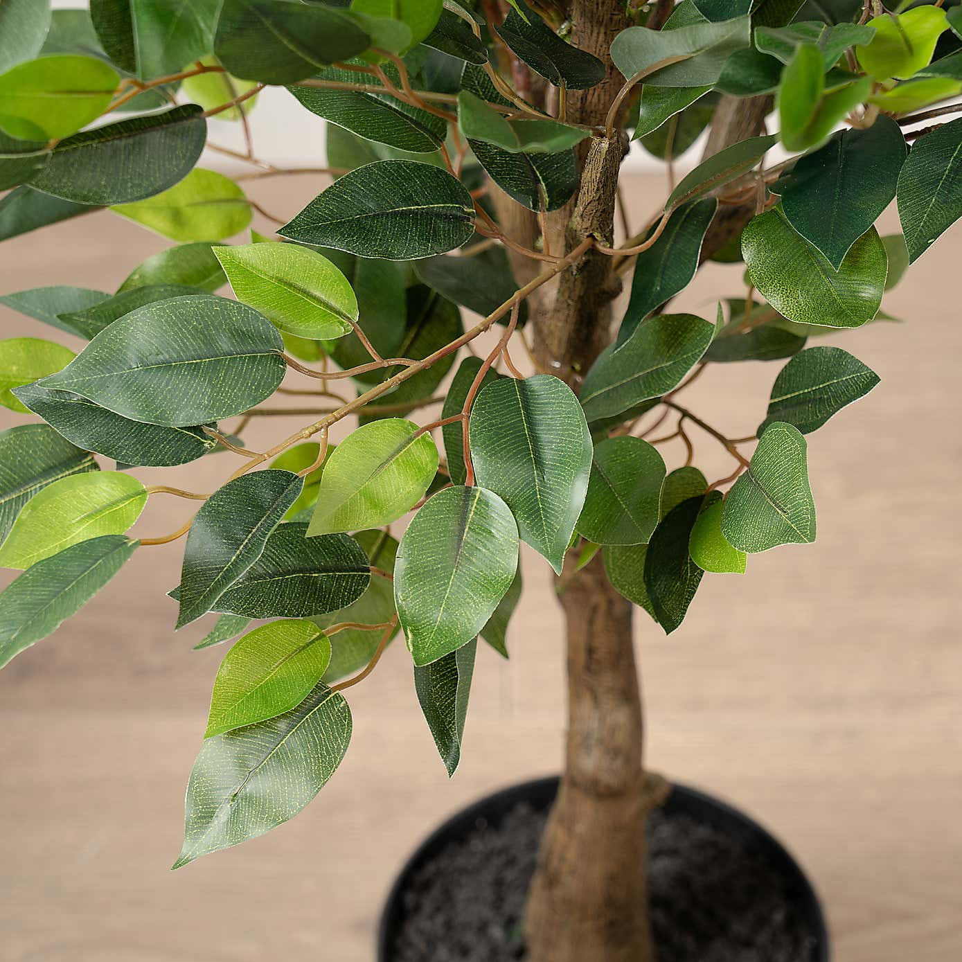 Artificial Mini Ficus Tree in Black Plastic Plant Pot