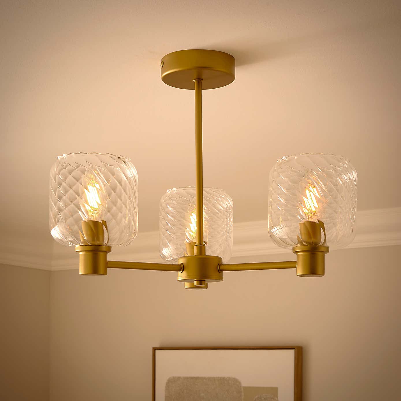 Erika Ribbed 3 Light Semi Flush Ceiling Light