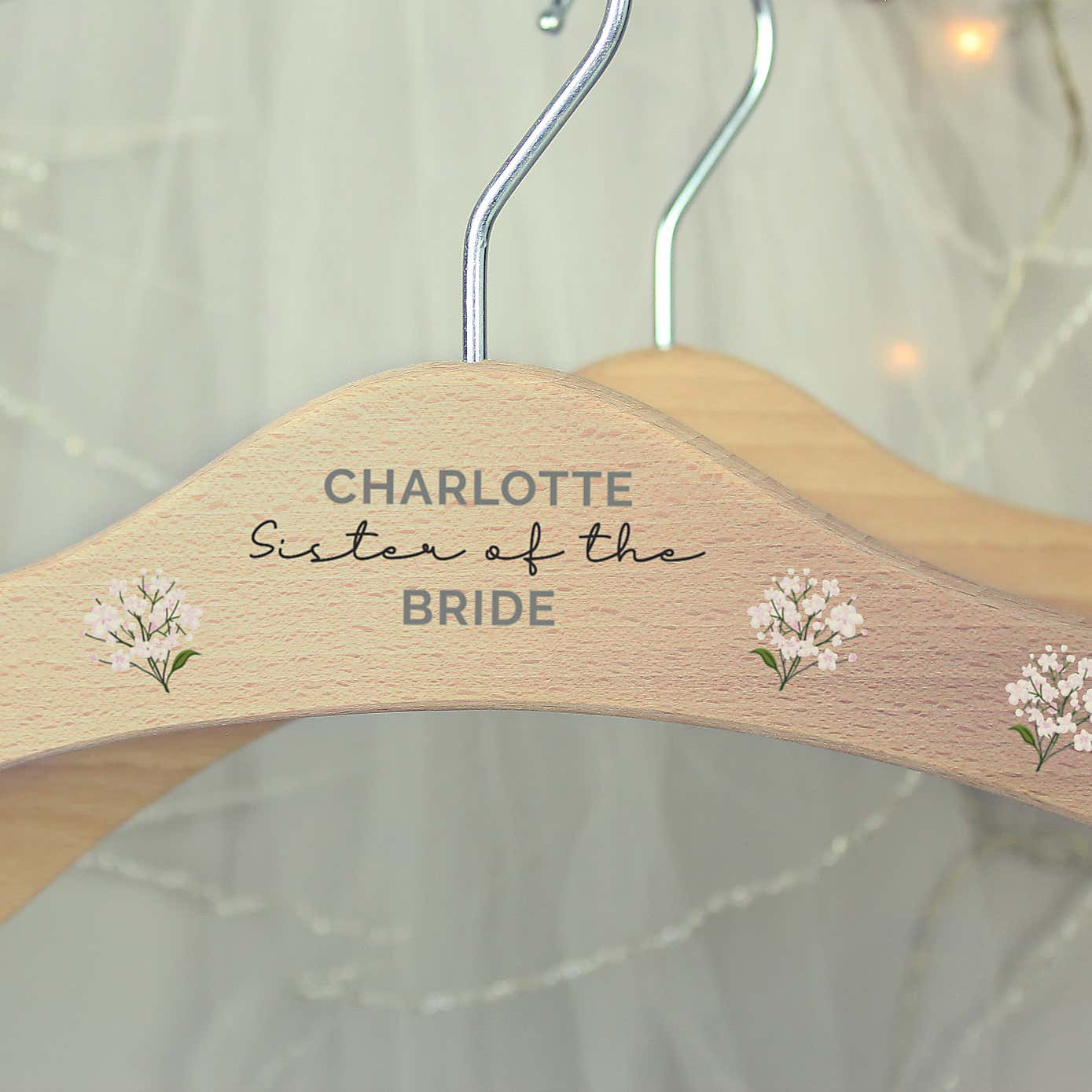 Personalised White Floral Wooden Coat Hanger