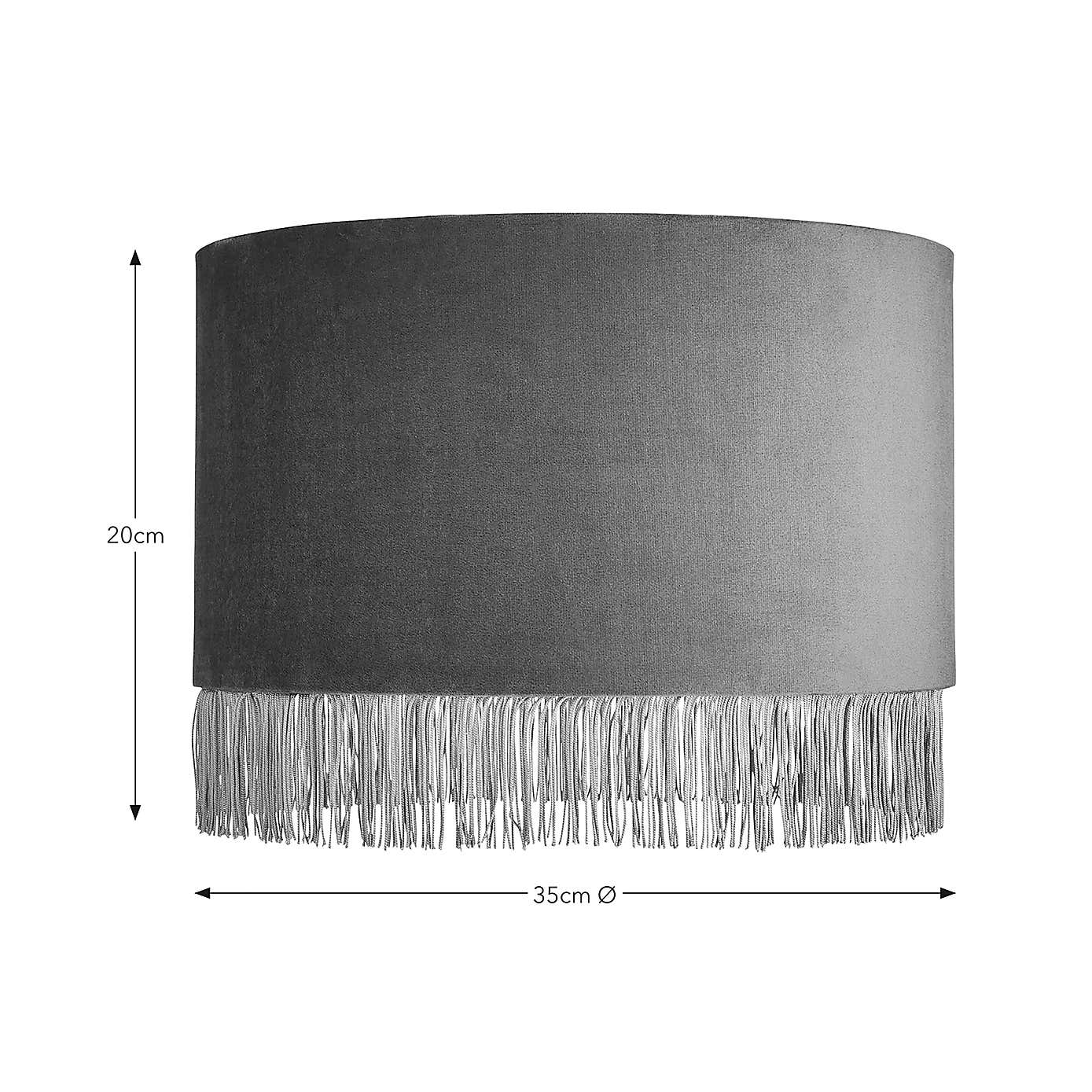 Fringed Velvet Drum Lamp Shade