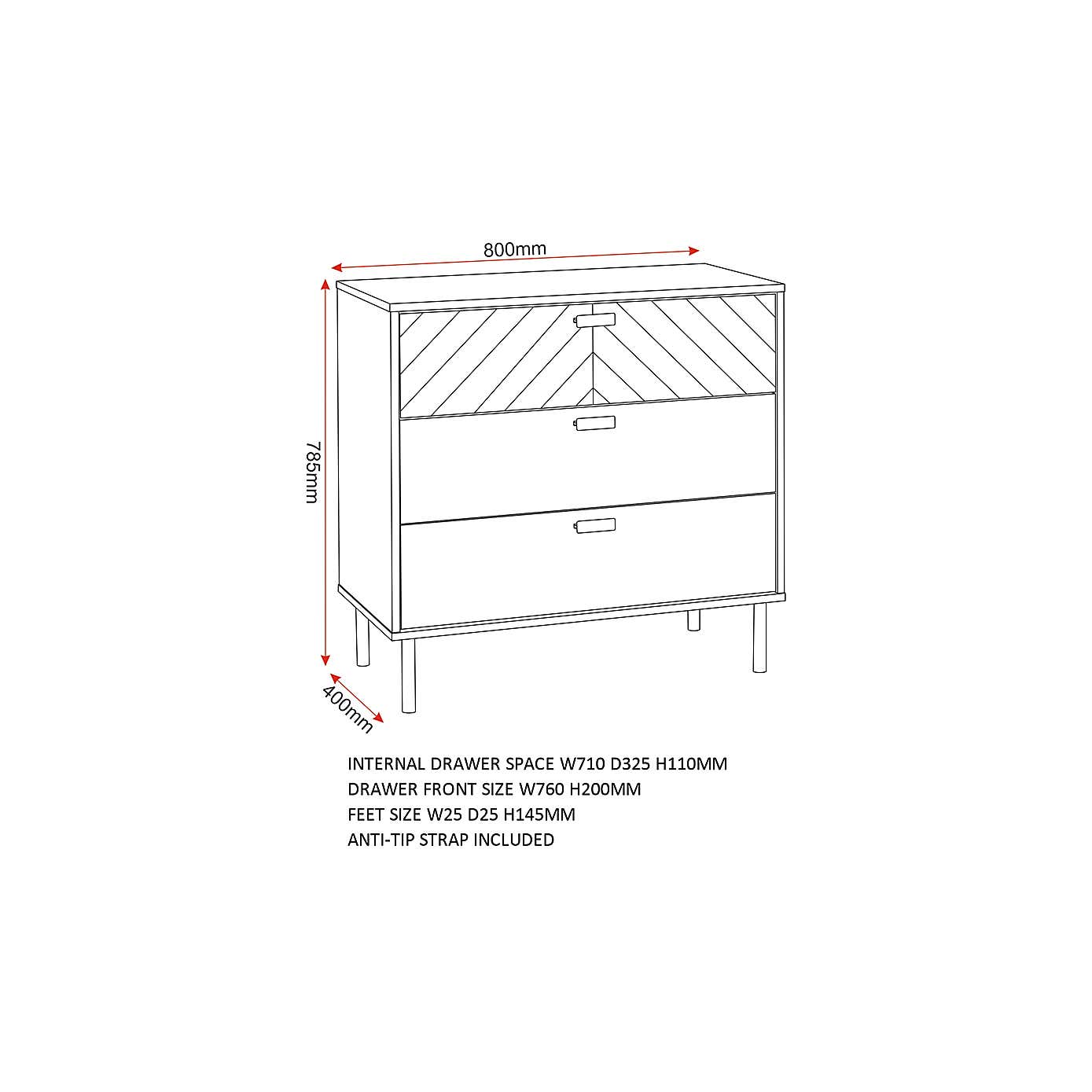 Barker 3 Drawer Chest, Oak Effect