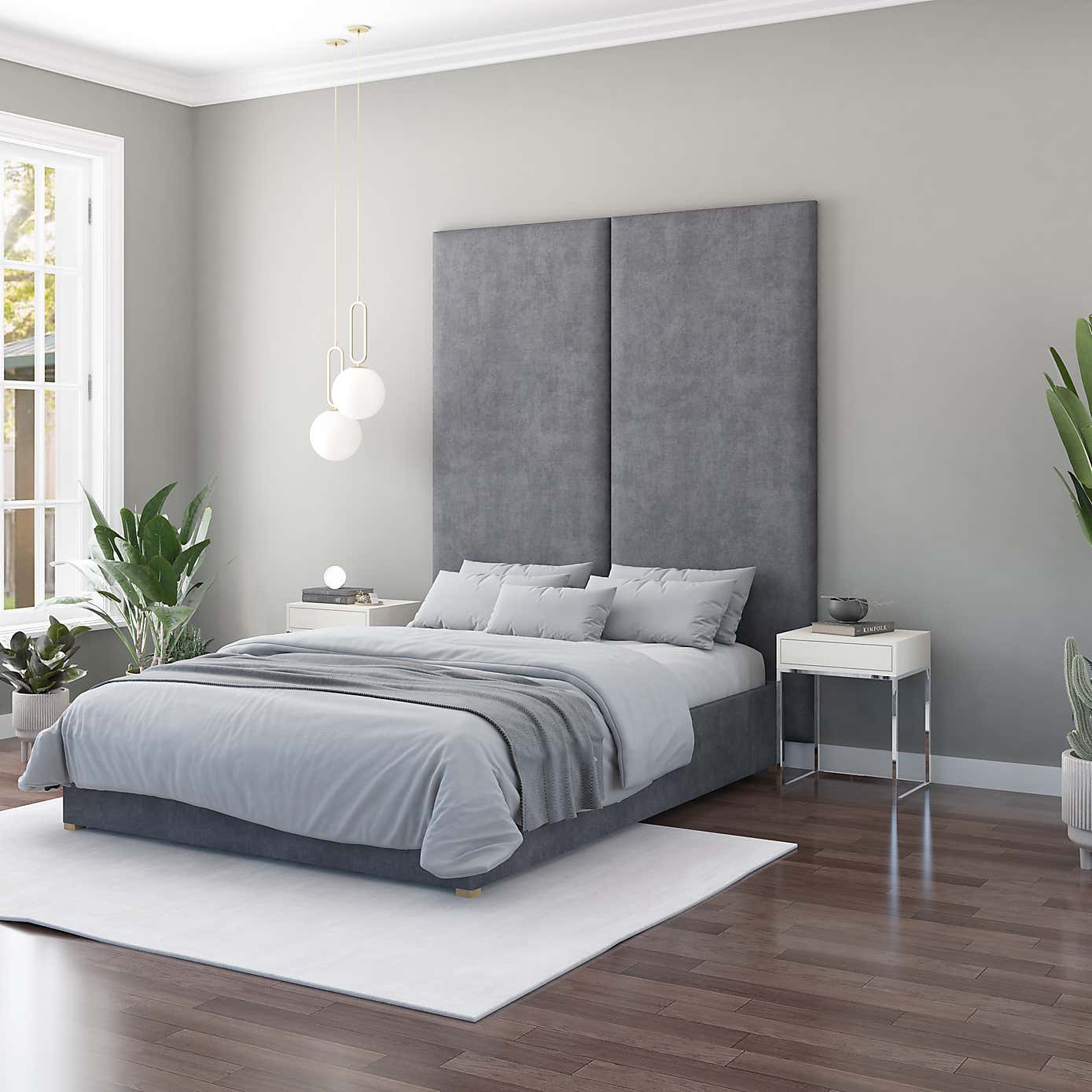 Hanging Wall Panel Dual Mount Plush Velvet Headboard