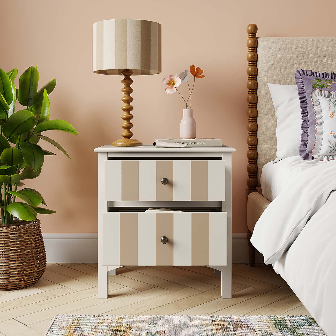 Beatrice Wide 2 Drawer Bedside Table
