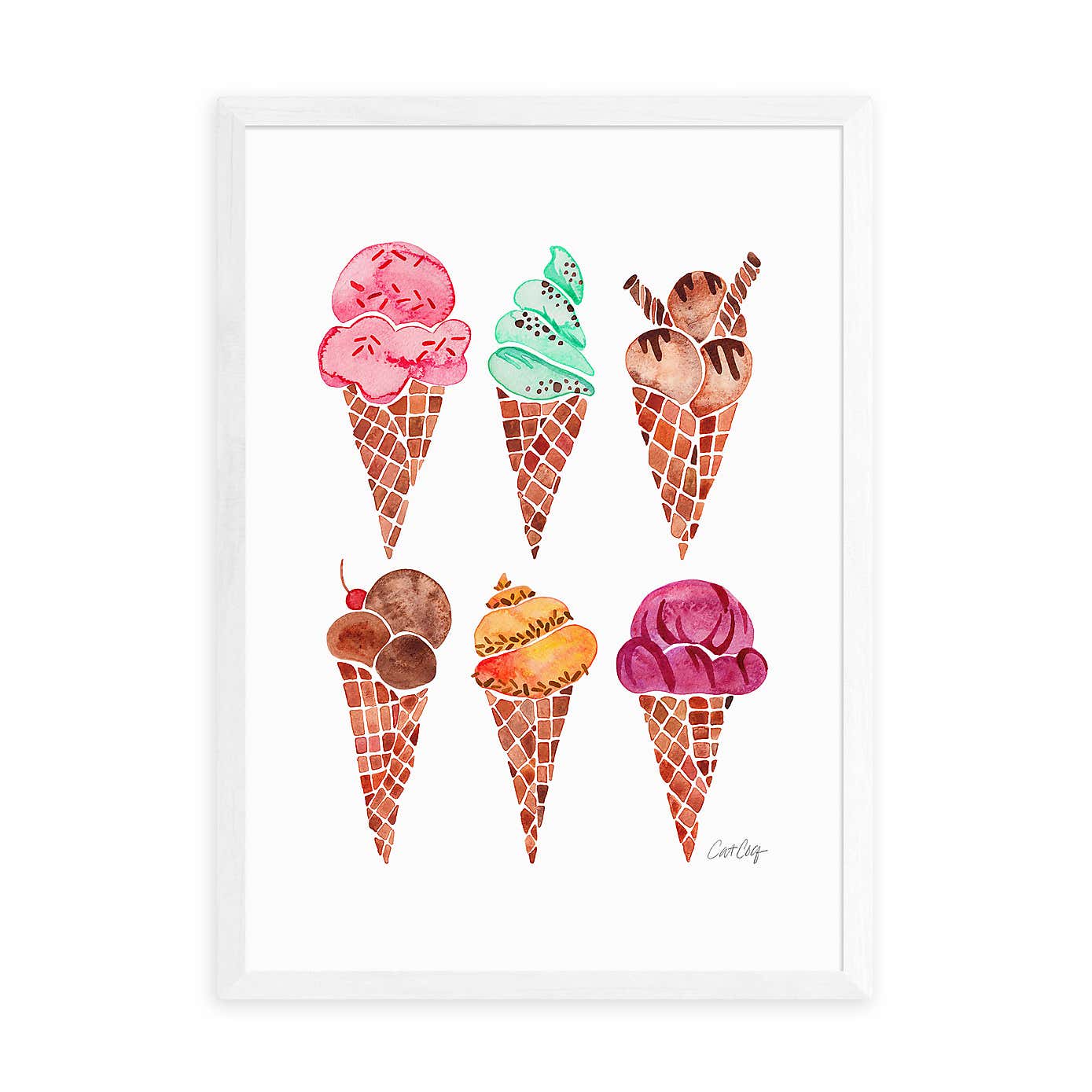 East End Prints Rainbow Ice Cream Cones Print