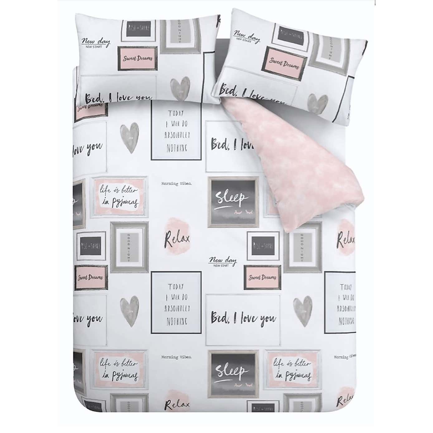 Catherine Lansfield Blush Sleep Dreams Duvet Cover and Pillowcase Set