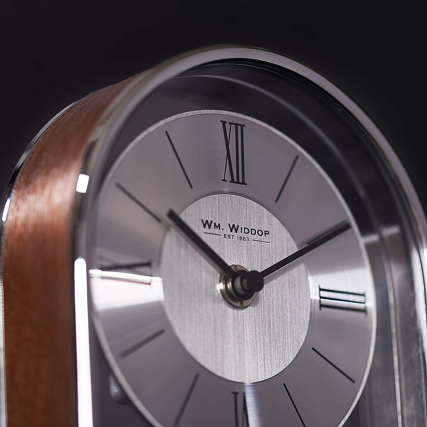 Widdop Chrome & Wood Veneer Mantel Clock