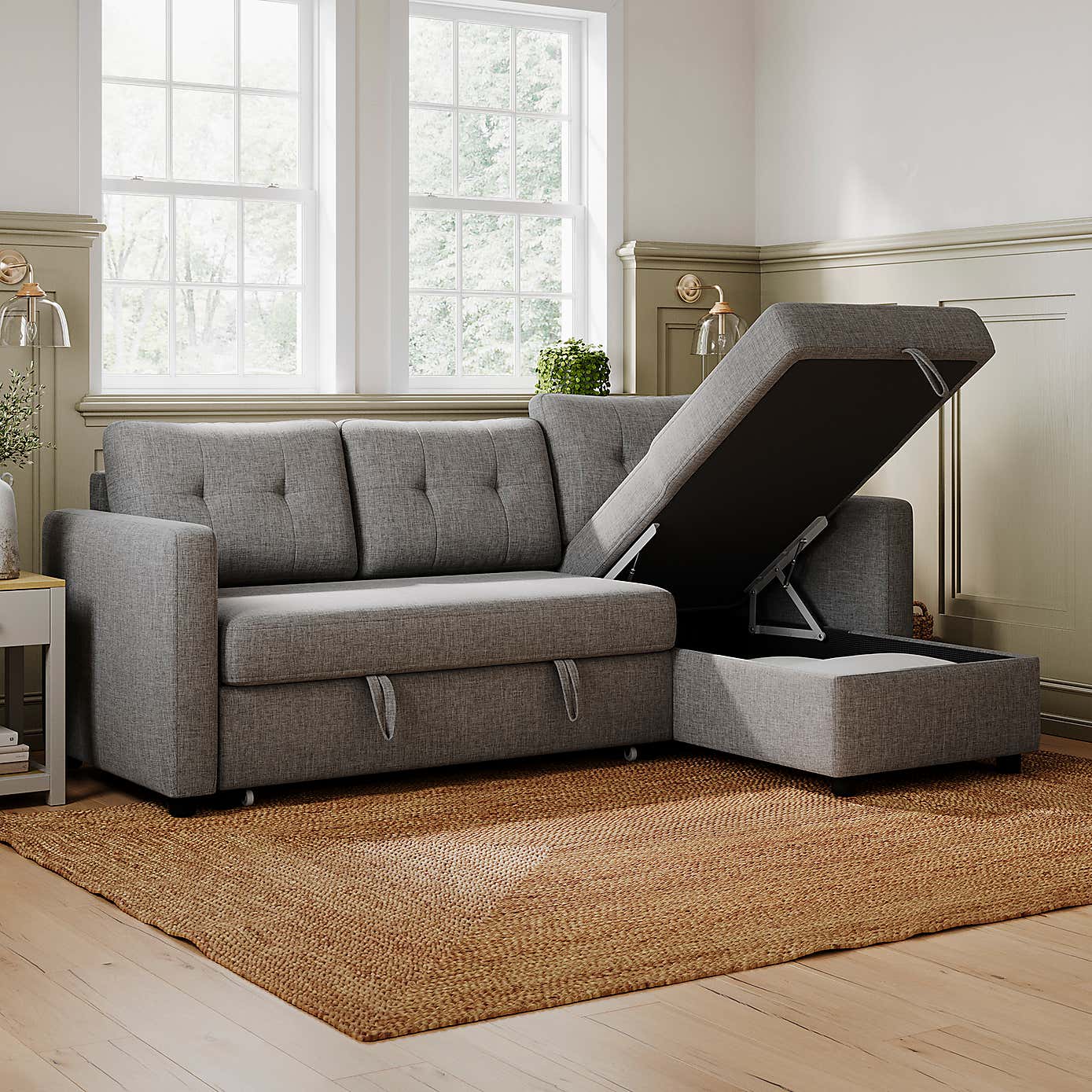 Barker Flatweave Trundle Corner Chaise Sofa Bed