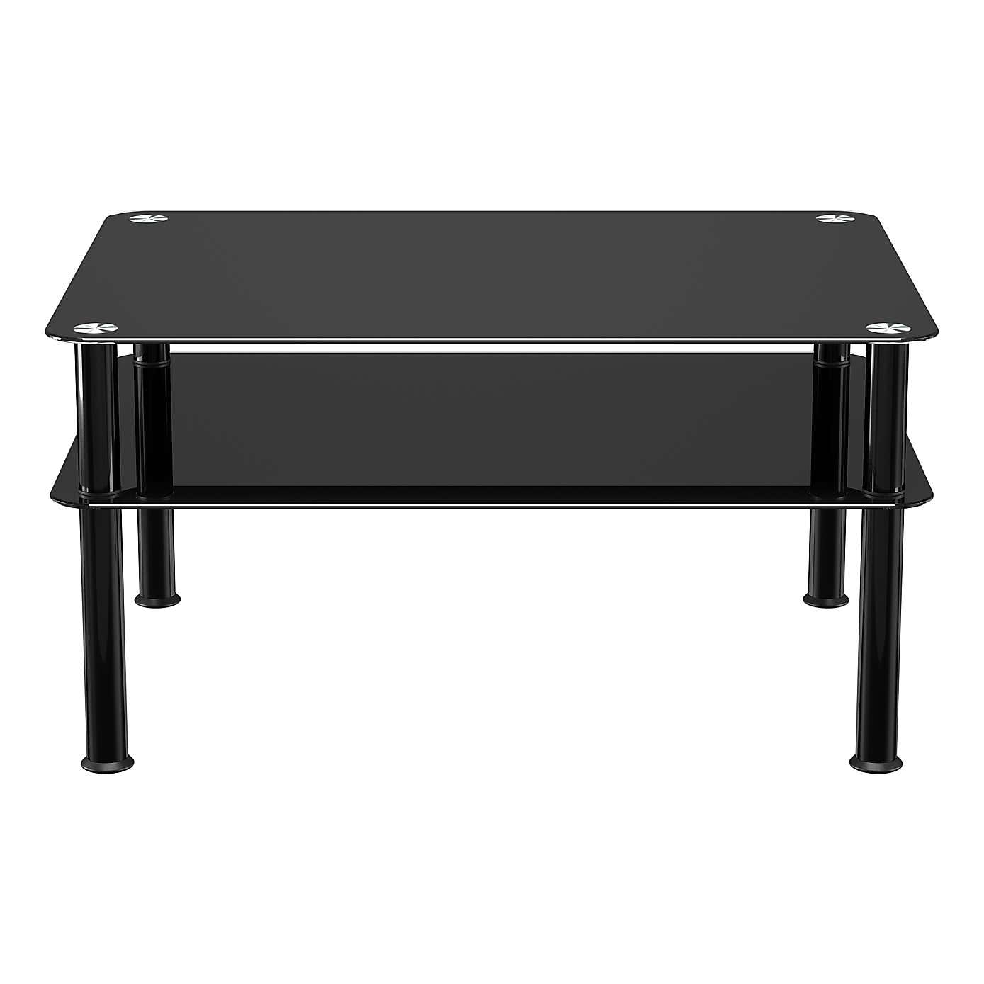 AVF Large Coffee Table, Black Glass with Black Legs