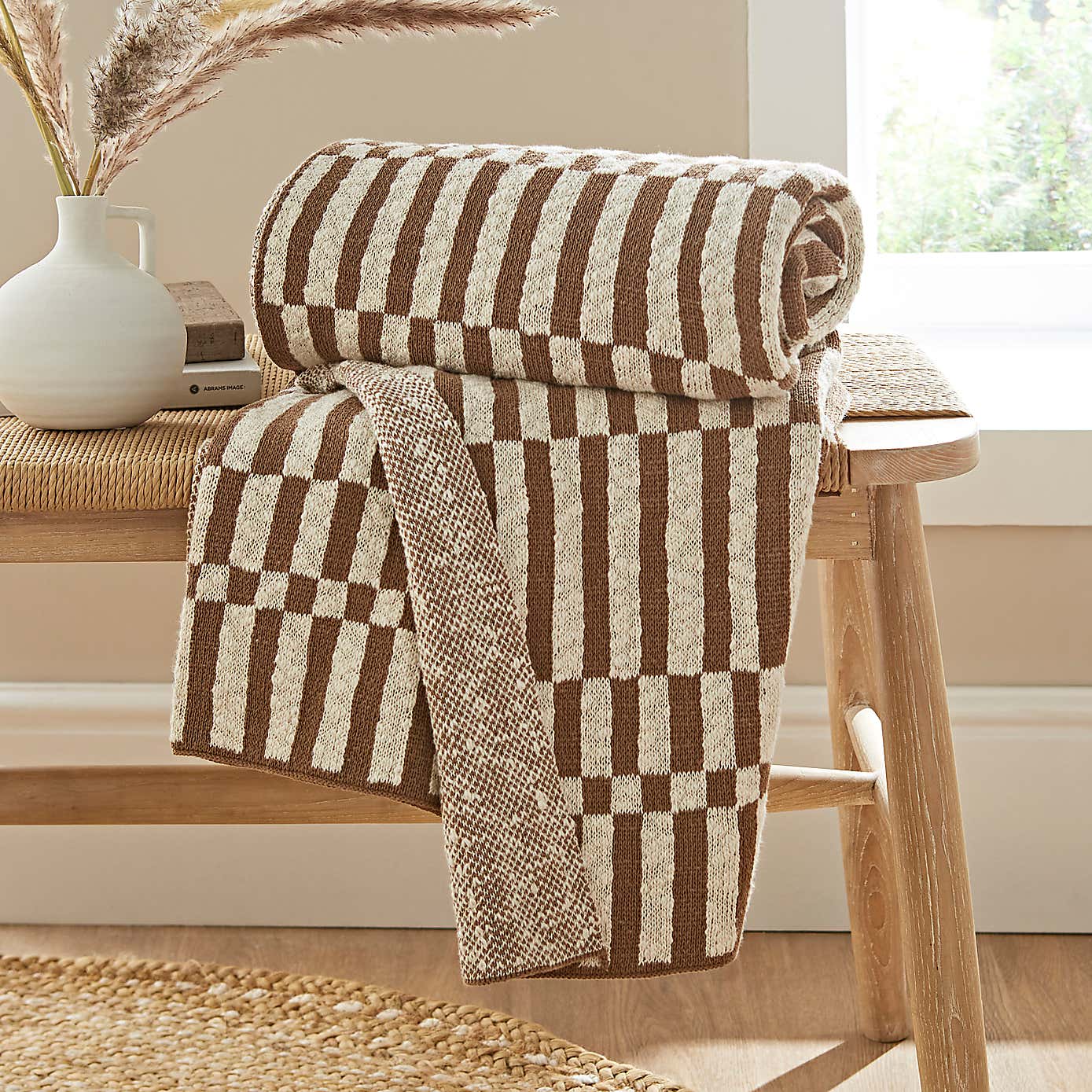 Rectangle Checkerboard Knit Throw 130cm x 180cm