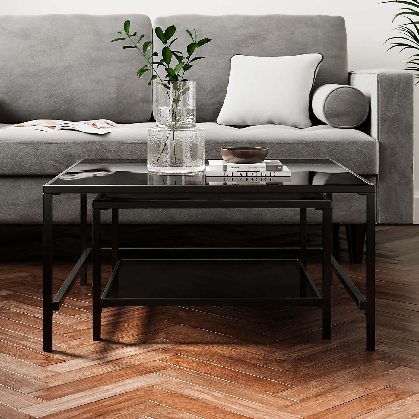 Sofia Glass Nest of Square Coffee Tables