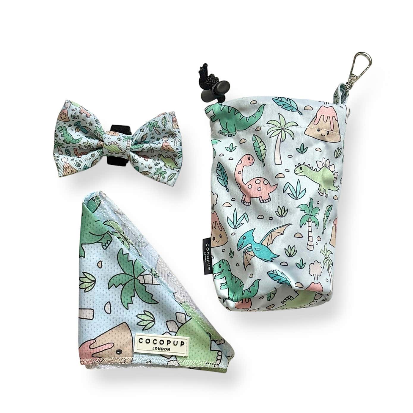 Cocopup Dinopaws Dog Bow Tie, Treat Pouch and Bandana Bundle