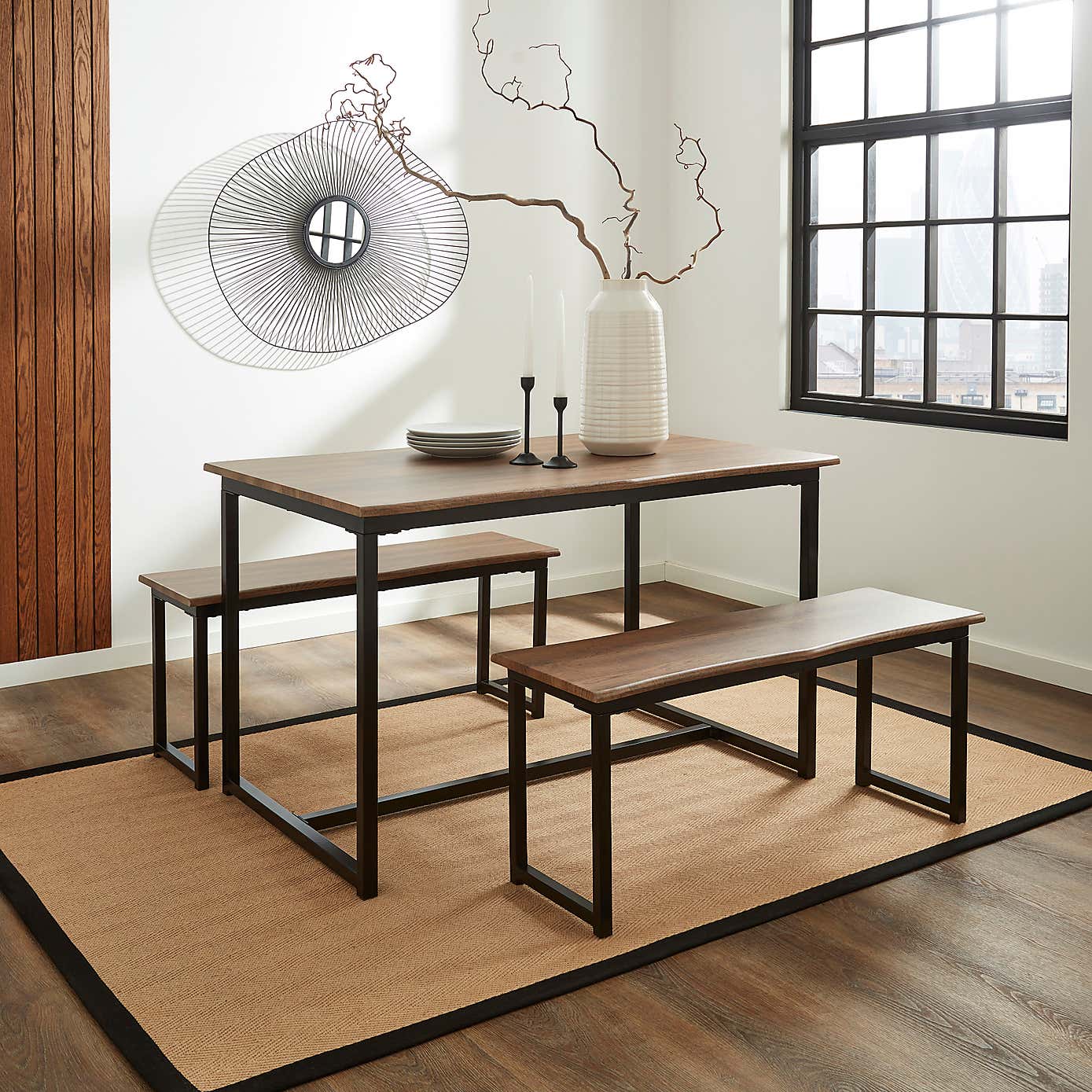 Ronan Wave Edge Dining Table and Bench Set
