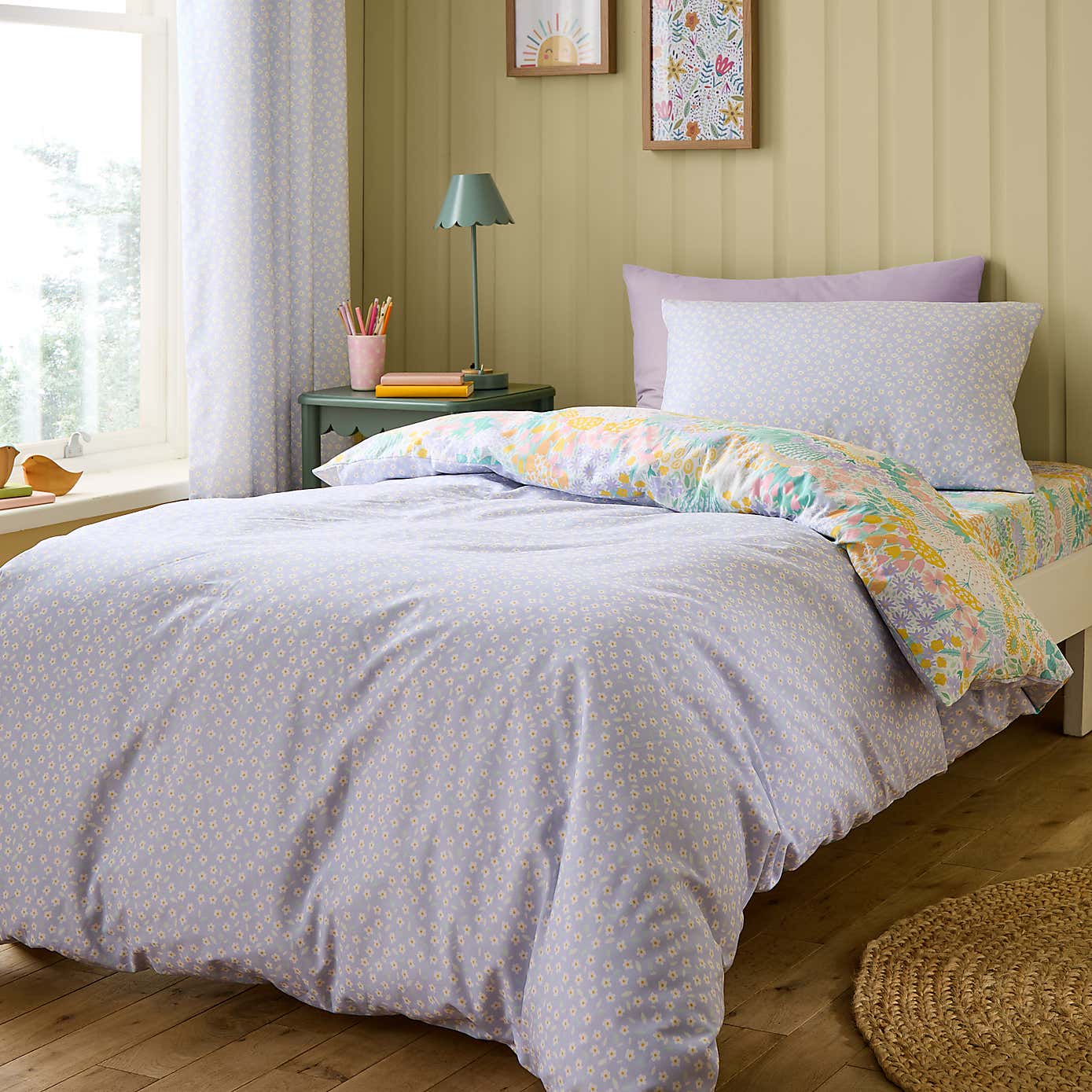 Meadows 100% Cotton Reversible Duvet Cover and Pillowcase Set