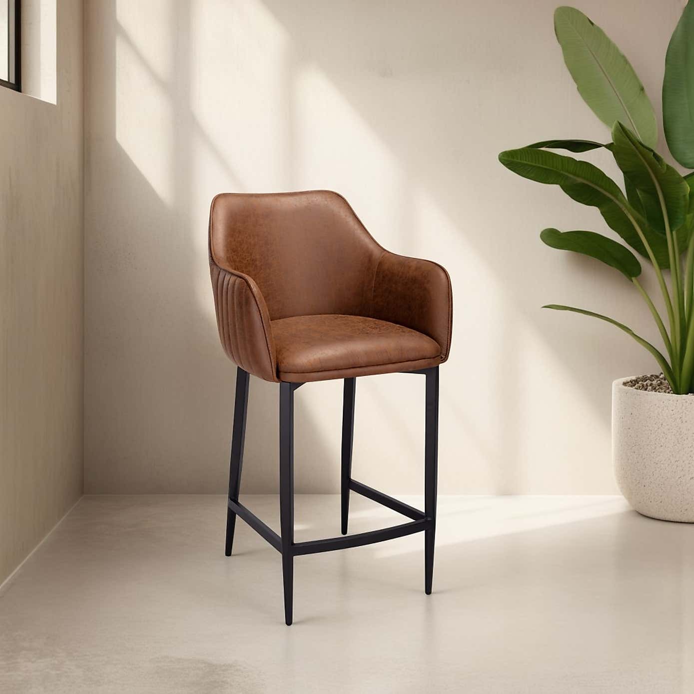 Indus Valley Logan Bar Stool, Faux Leather