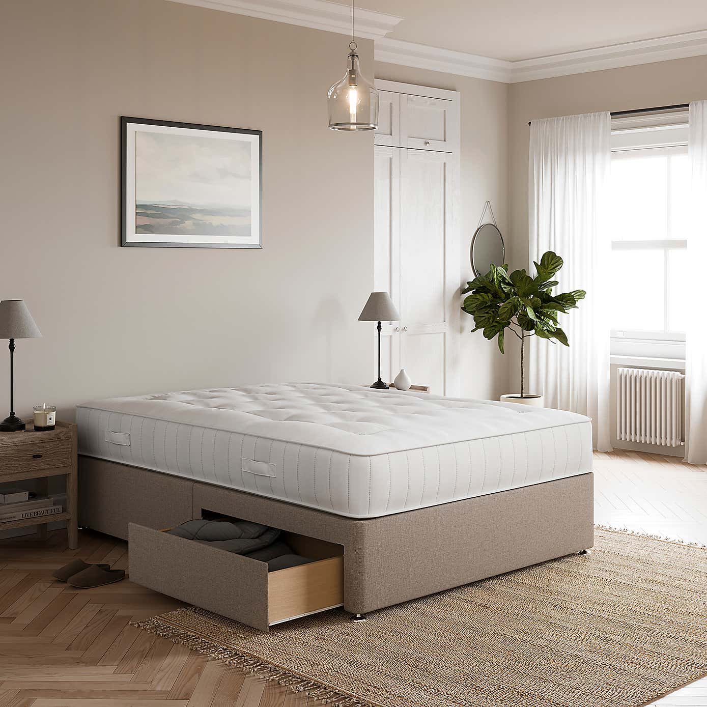 Fogarty Traditional 1000 Pocket Mattress Divan Set, Faux Linen