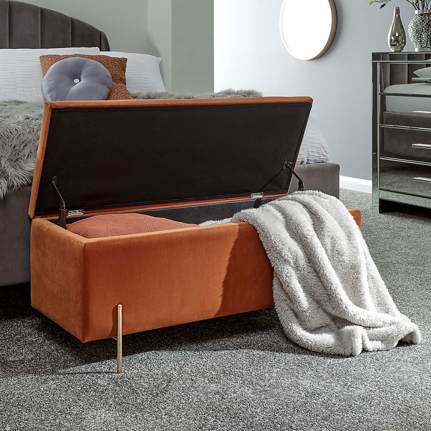 Mystica Velour Ottoman Storage Bench