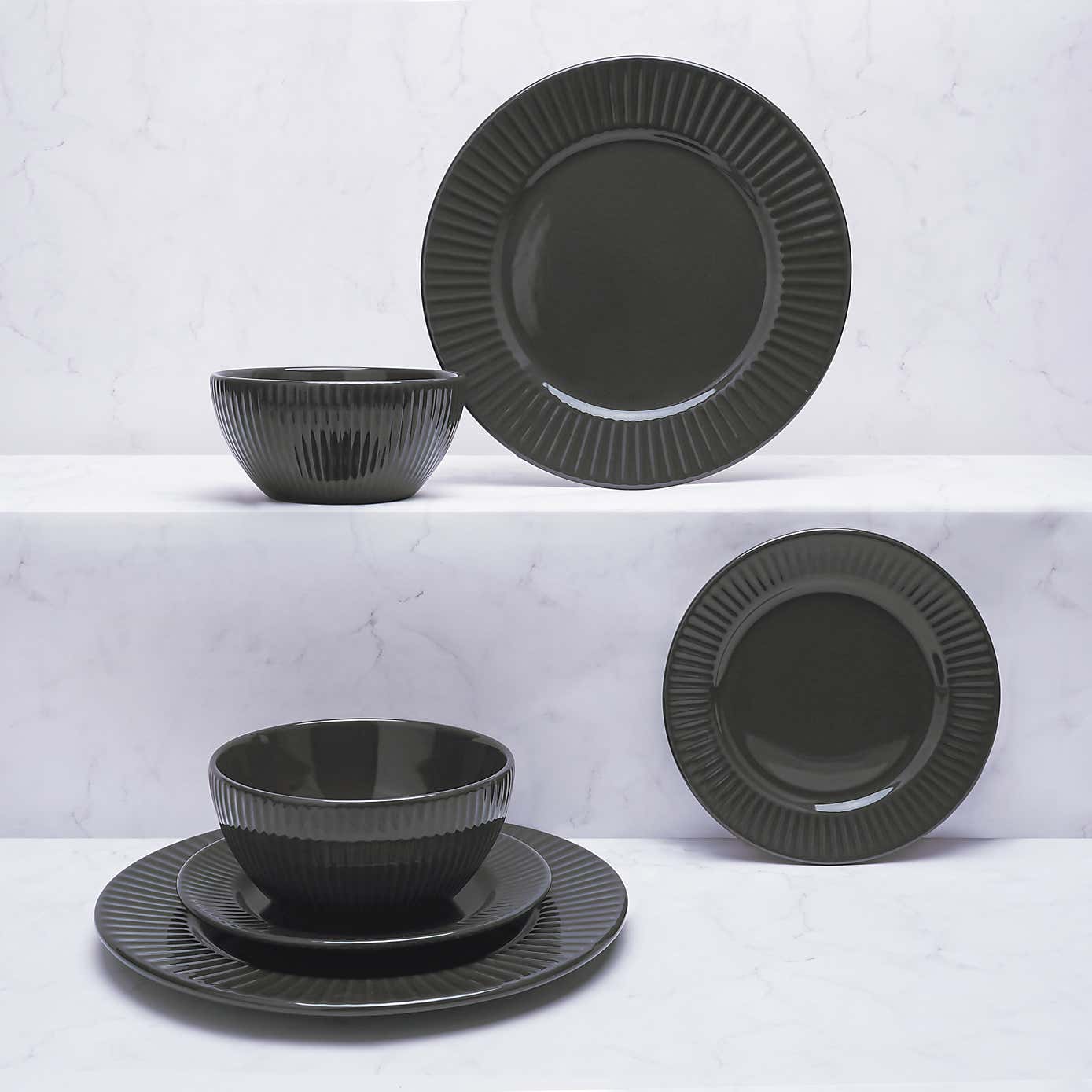 Hampton 12 Piece Dinner Set, Grey