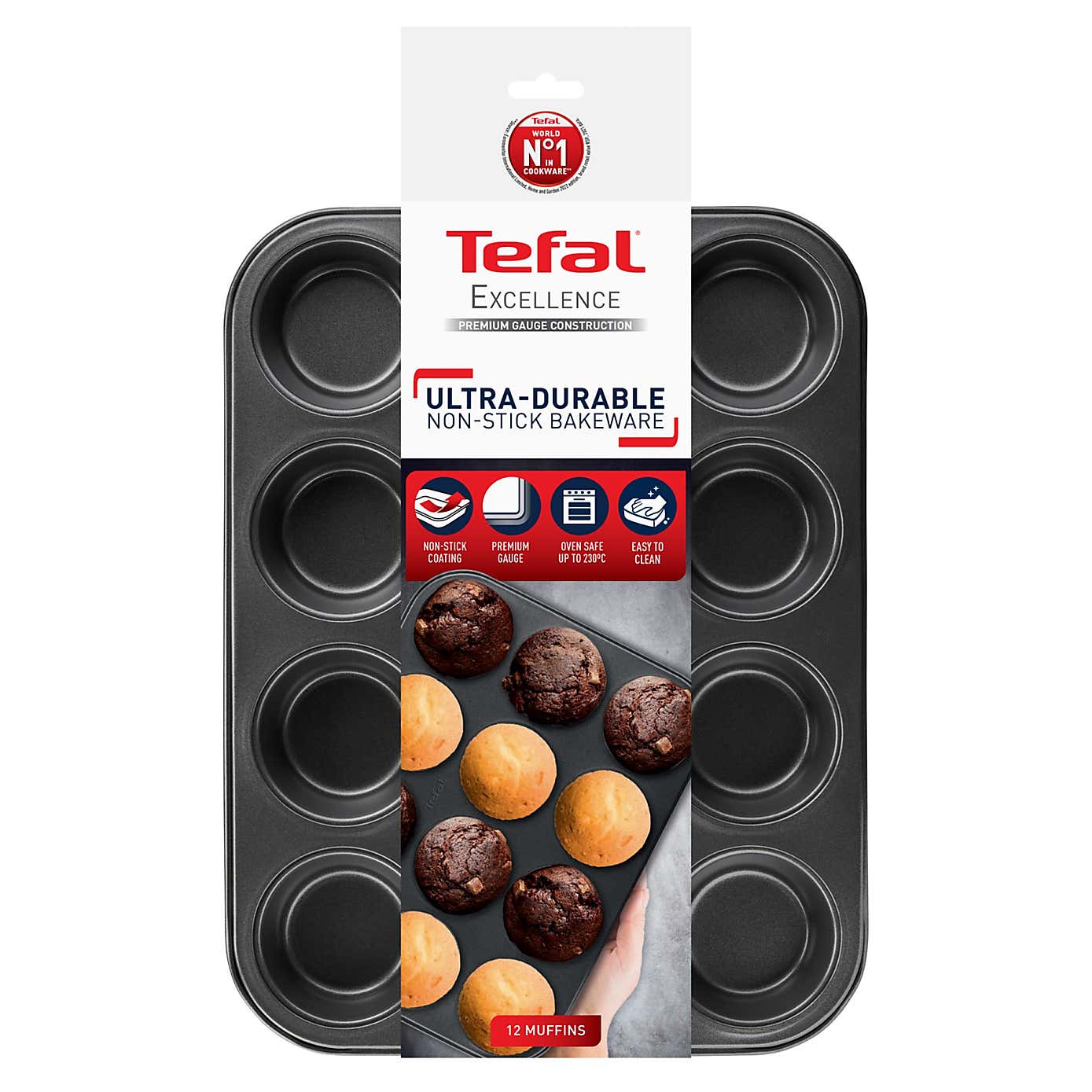 Tefal Excellence Aluminium Non-Stick Muffin Tray, 12 Cups