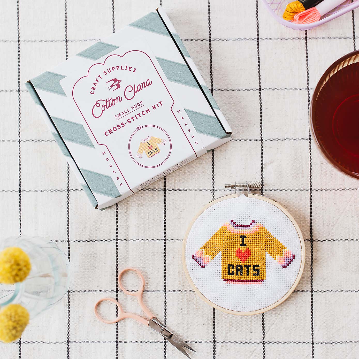 Cotton Clara I love Cats Cross Stitch Kit