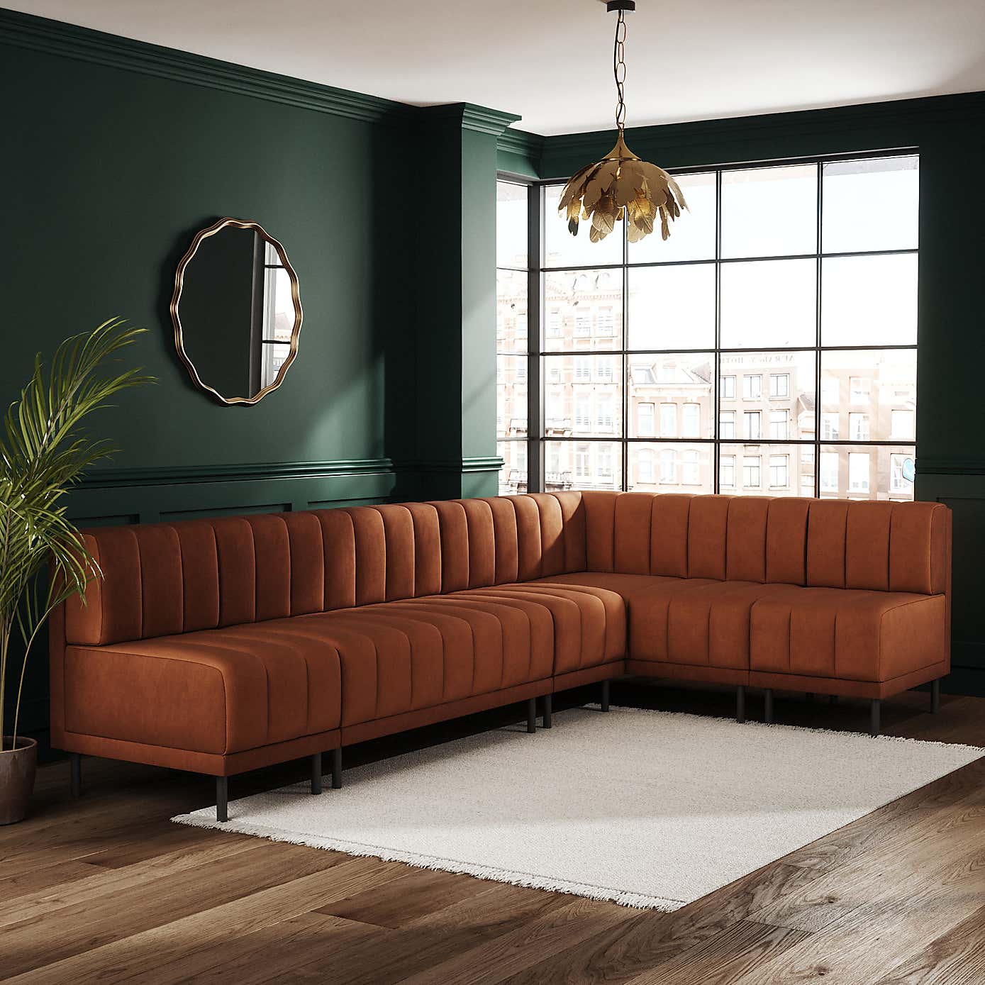 Amali Matte Plush Velvet Left Hand Dining Bench Orange Bundle