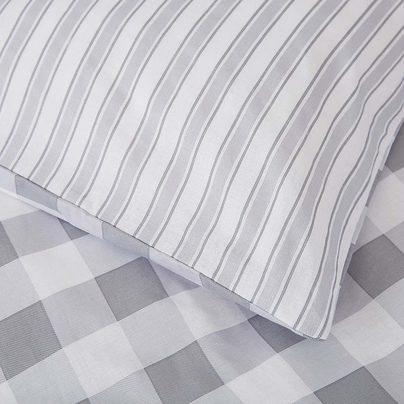 Bianca Check And Stripe 100% Cotton Duvet Cover and Pillowcase Set