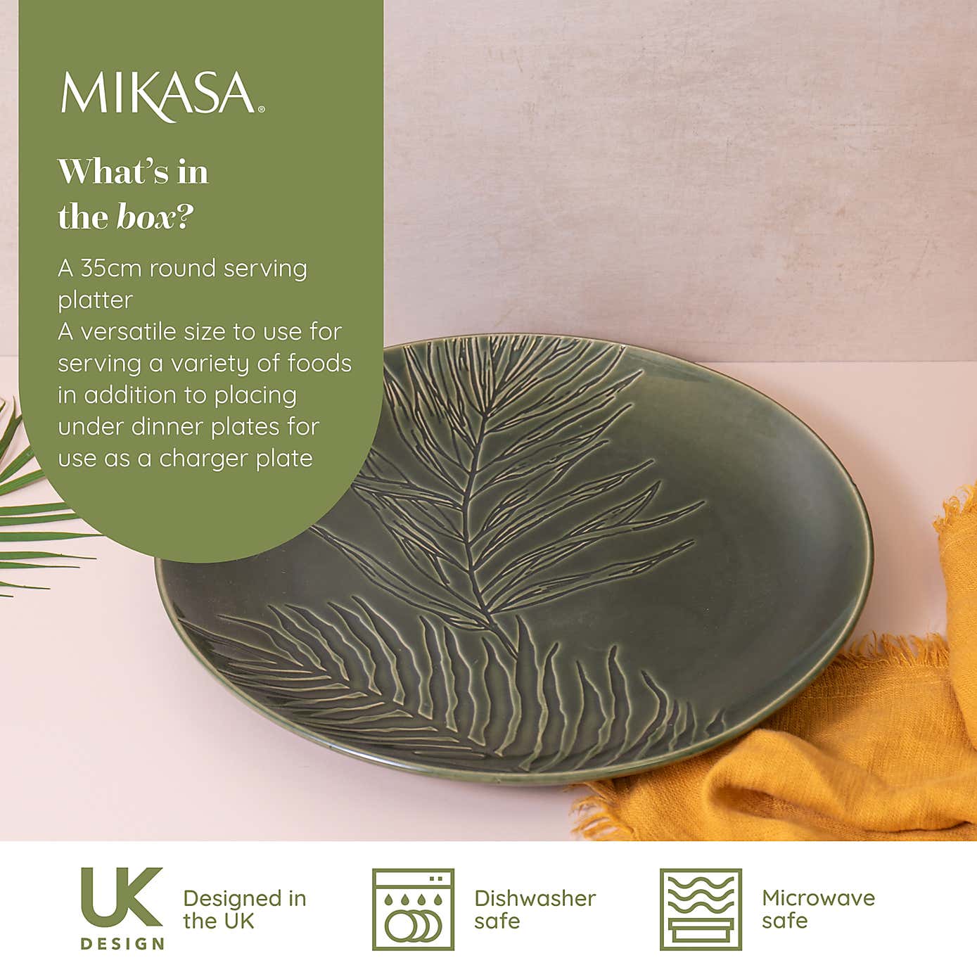 Mikasa Jardin Green Round Stoneware Serving Platter