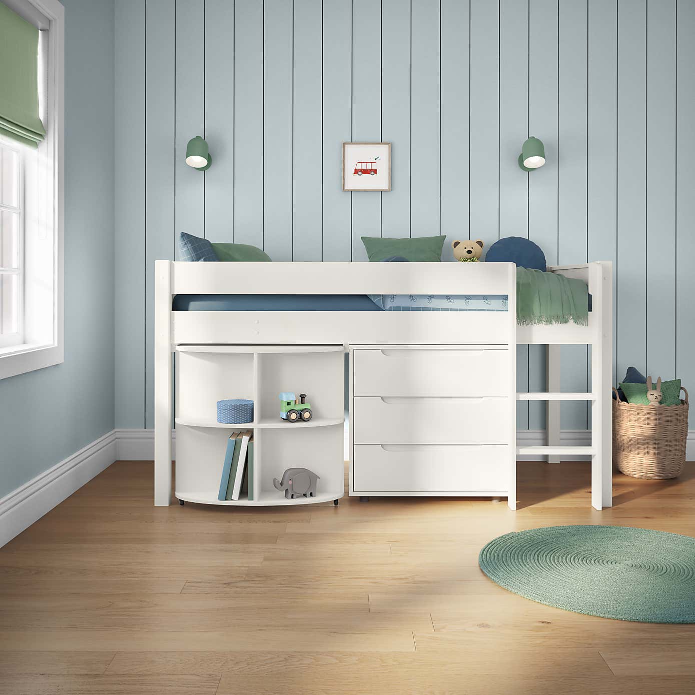 Stompa Classic Midsleeper With Pull Out Desk And 3 Drawer Chest