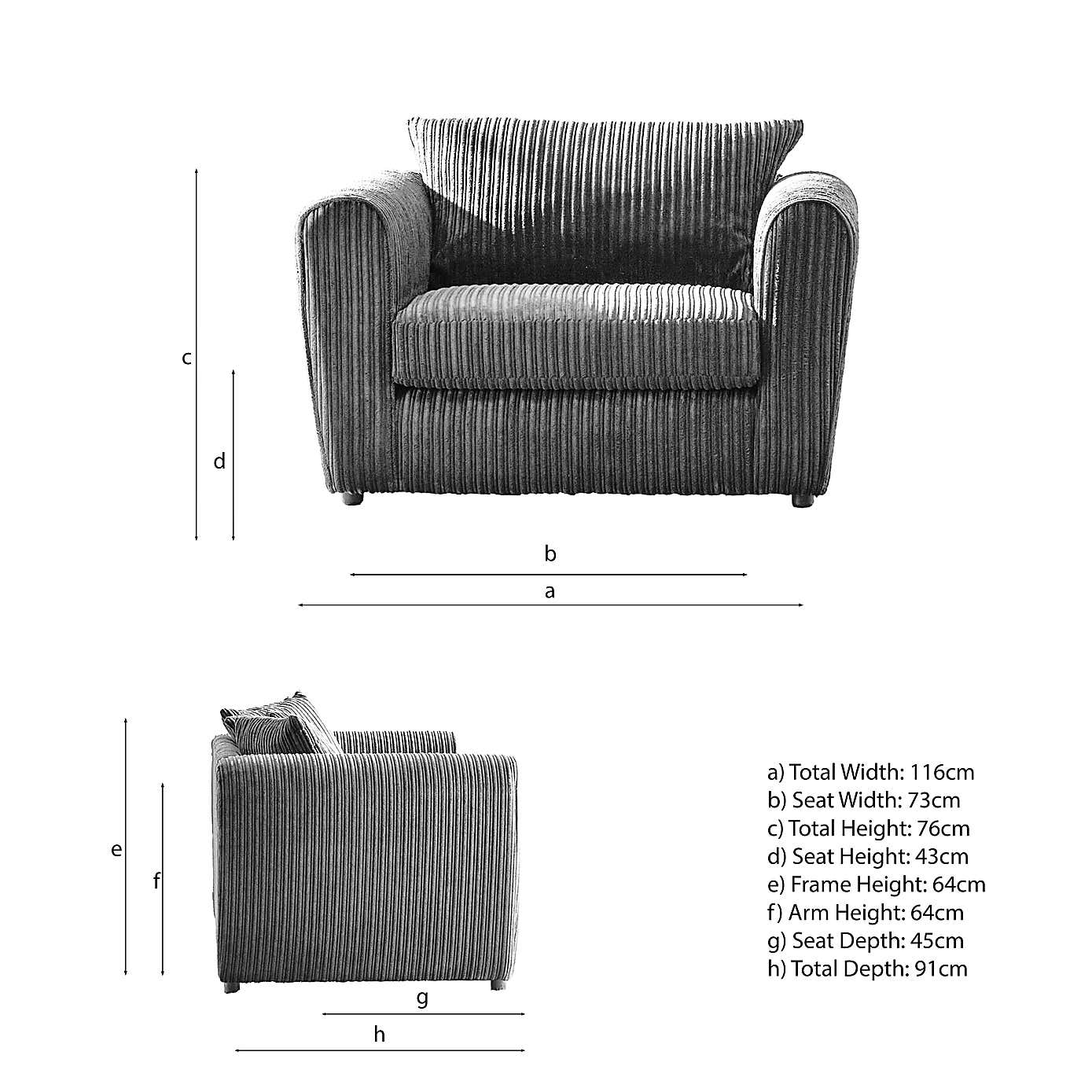 Blake Curved Arm Jumbo Cord Snuggle Chair