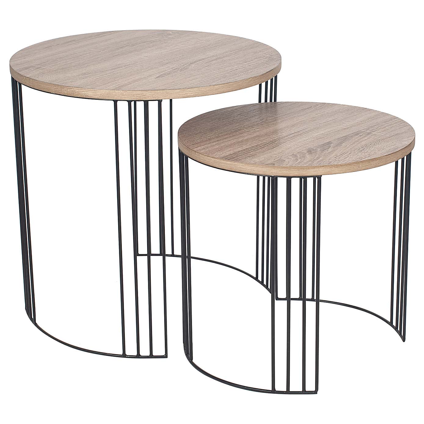 Pacific Atri Set of 2 Nest of Side Tables, Light Wood Effect