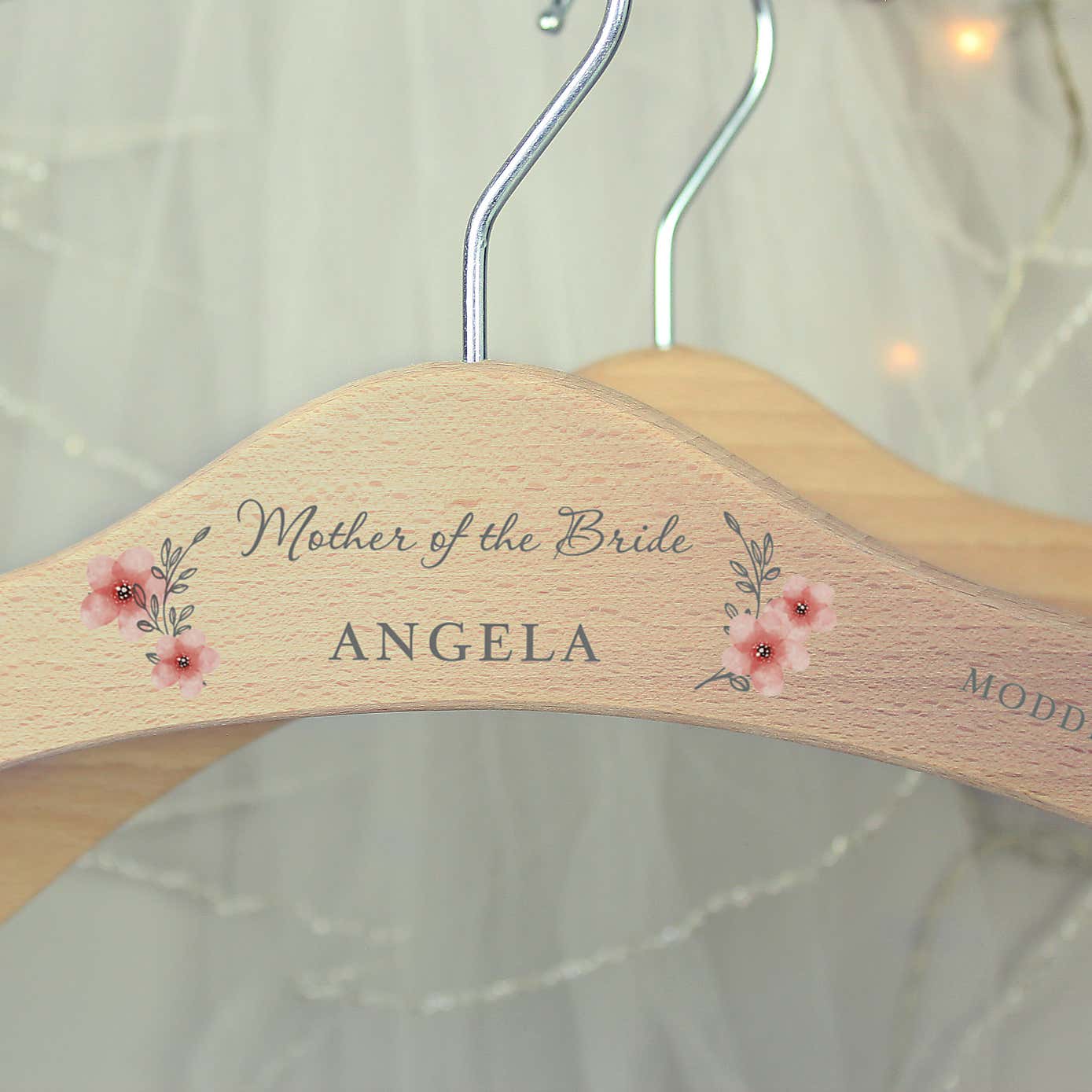 Personalised Pink Floral Wooden Coat Hanger