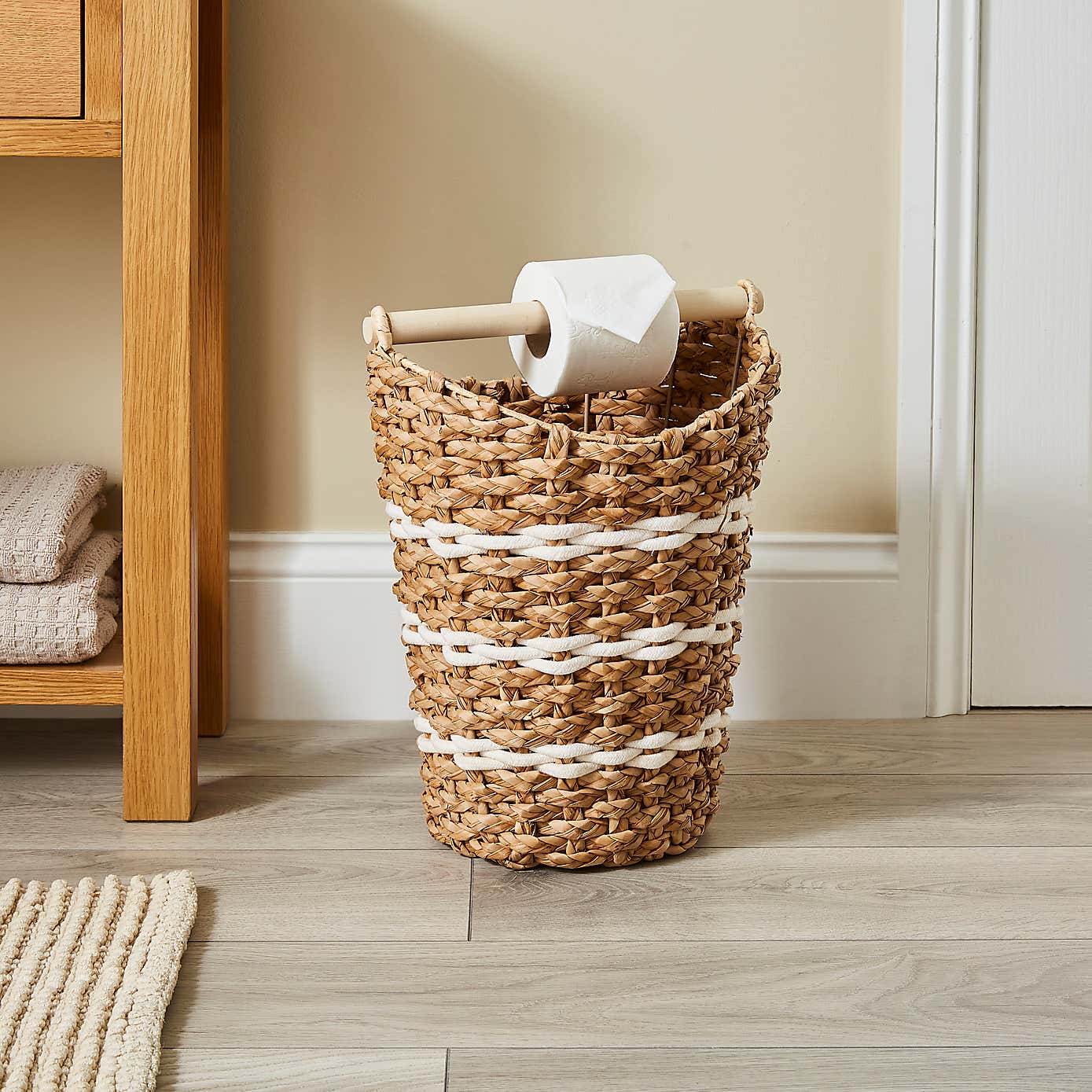 Rope Stripe Toilet Roll Holder & Storage Basket