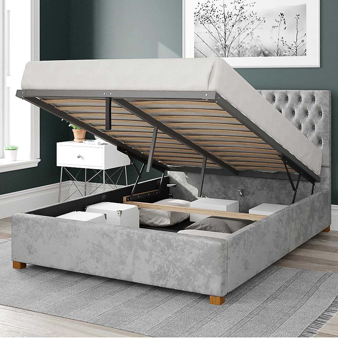 Monroe Mirazzi Velvet Ottoman Bed Frame